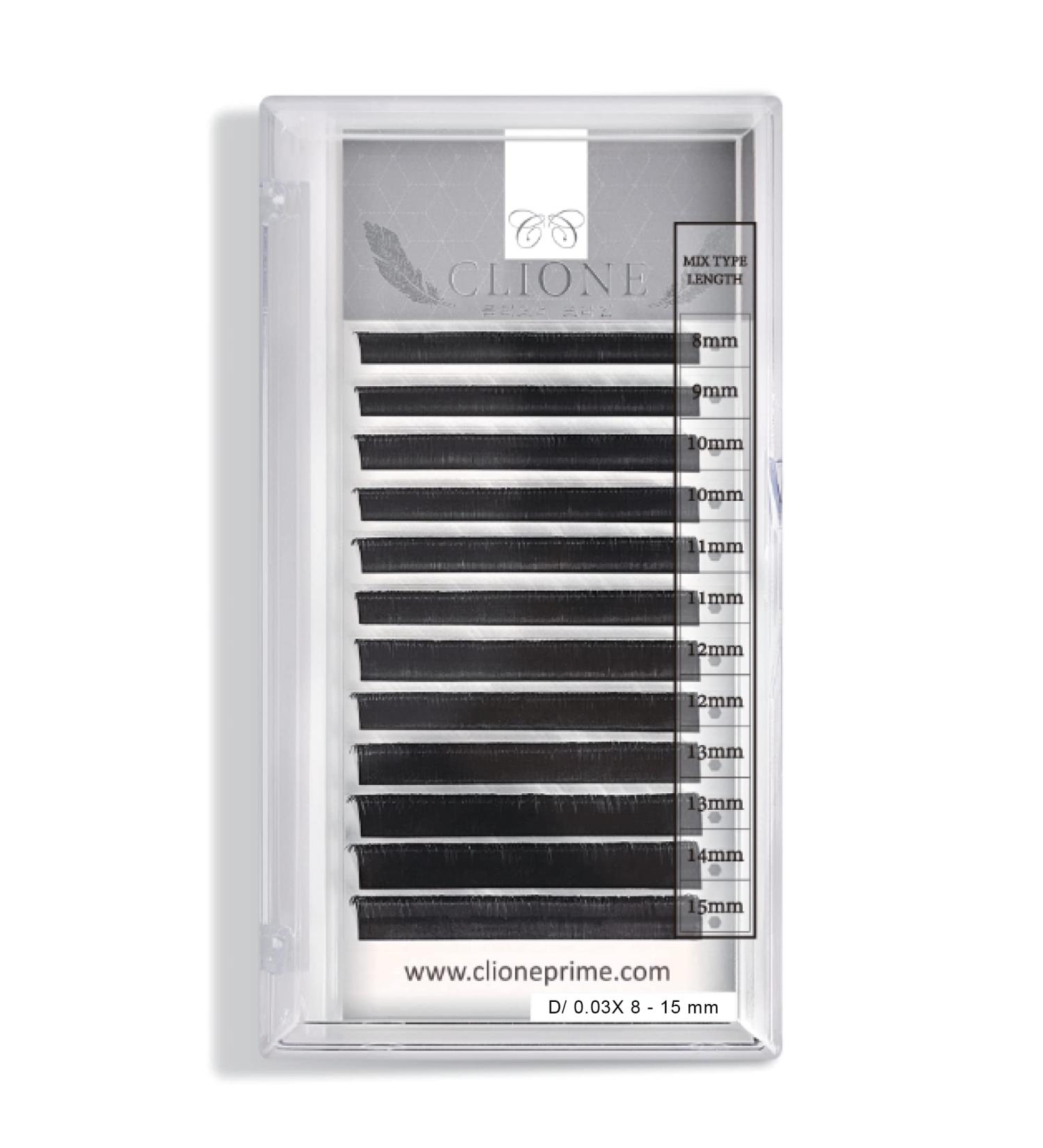 CLIONE PRIME 0.03 D Curl Eyelash Extensions 8-15mm Mixed Length - Mega Volume & Classic Lashes - Professional Pesta Pelo a Pelo - Buy Online on SooperMarket.com