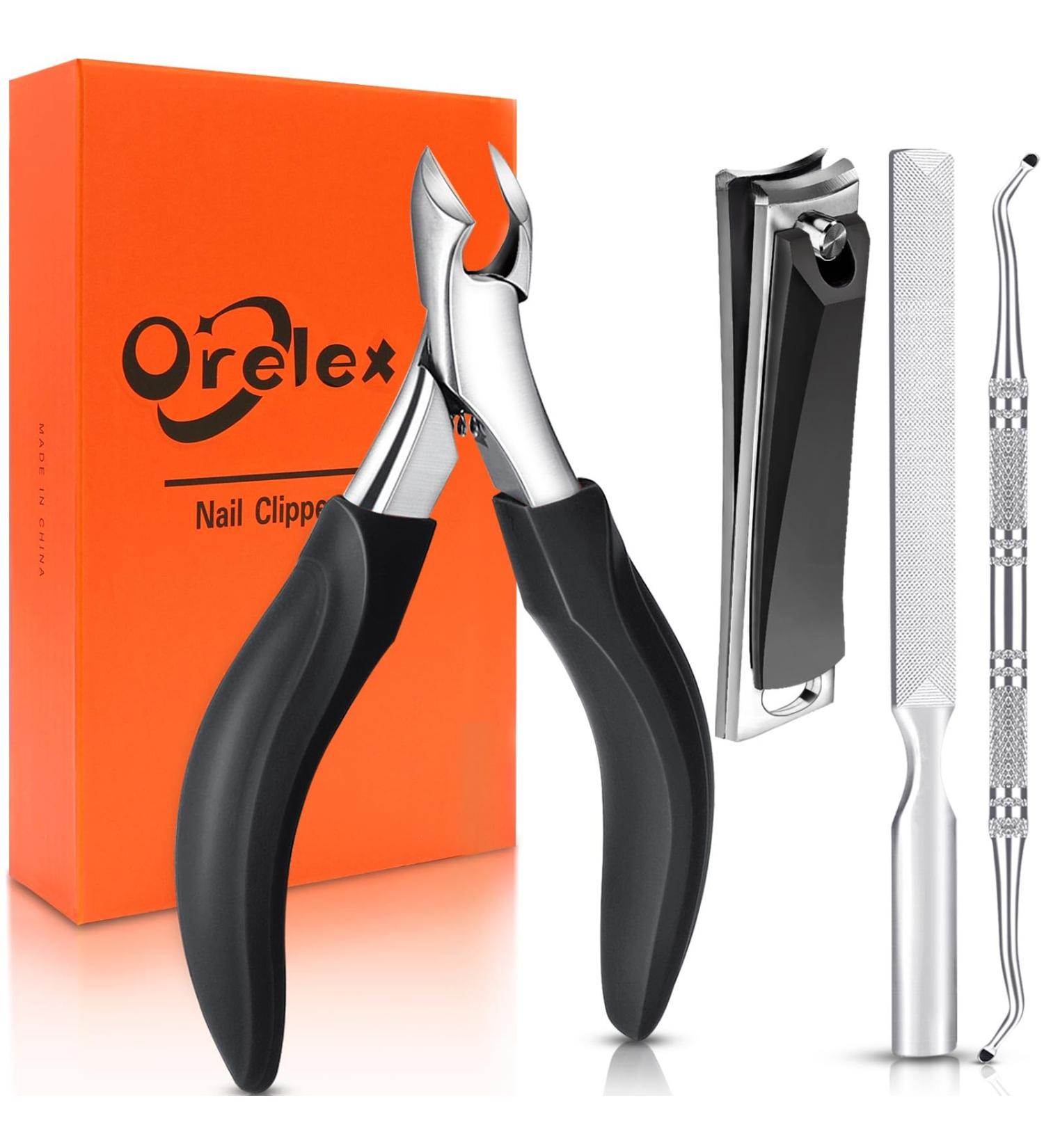 Orelex Nail Scissors - Professional Stainless Steel Nail Cutters for Thick Nails with Ergonomic Grip & Nail File | International Shipping Available - Buy Online on SooperMarket.com