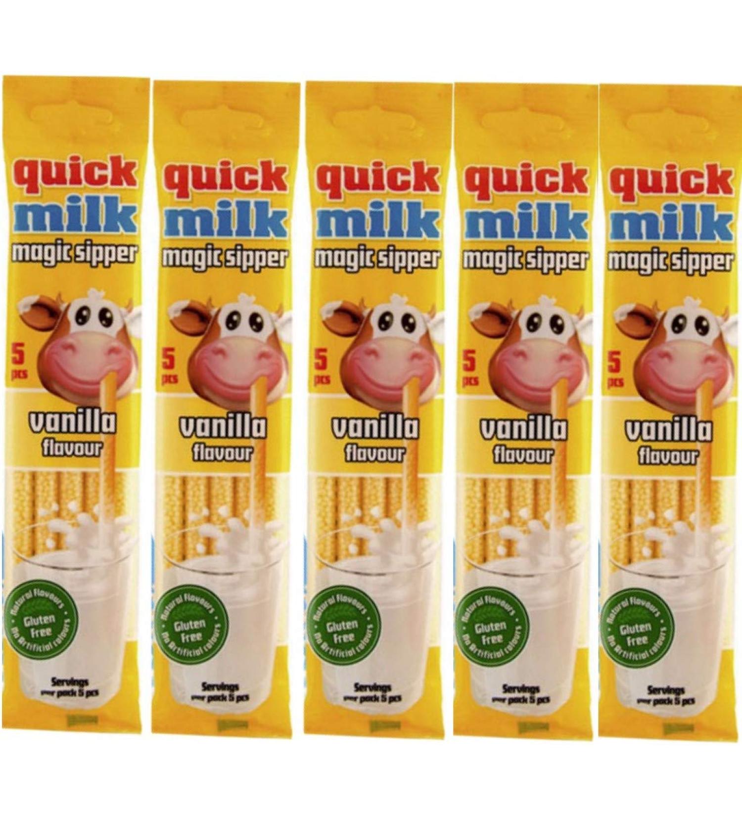 Quick Milk Vanilla 5 bags with 5 straws each Magic Milk Drinking Straws Straws