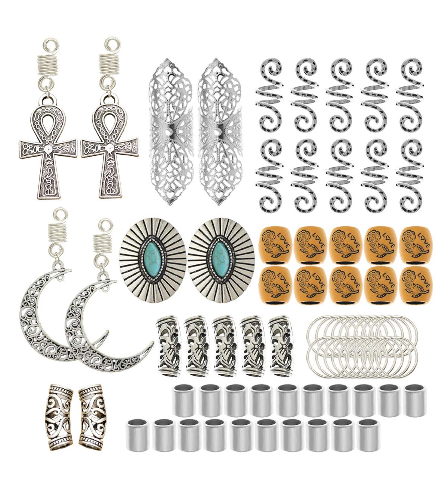RechicGu 75PCS Silver Hair Cuff Rings Dreadlock Loc Beads Pack - Vintage Style for Braids, Wigs, Rasta Hair Accessories - Buy Online on SooperMarket.com