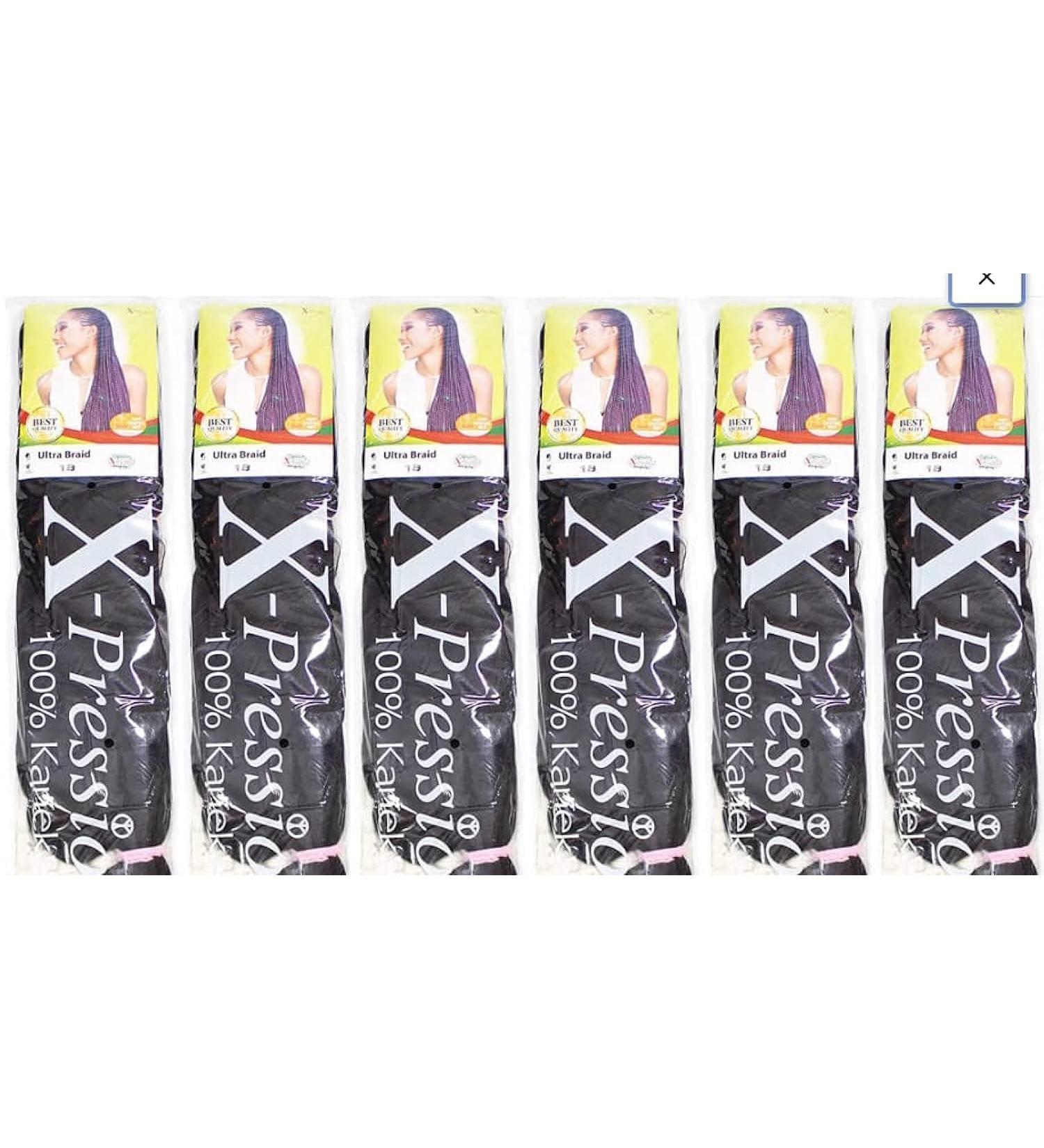 X-pression Ultra Braid Synthetic Hair Extensions - Color #1B Black - 210 cm (Pack of 6) - International Shipping Available - Buy Online on SooperMarket.com