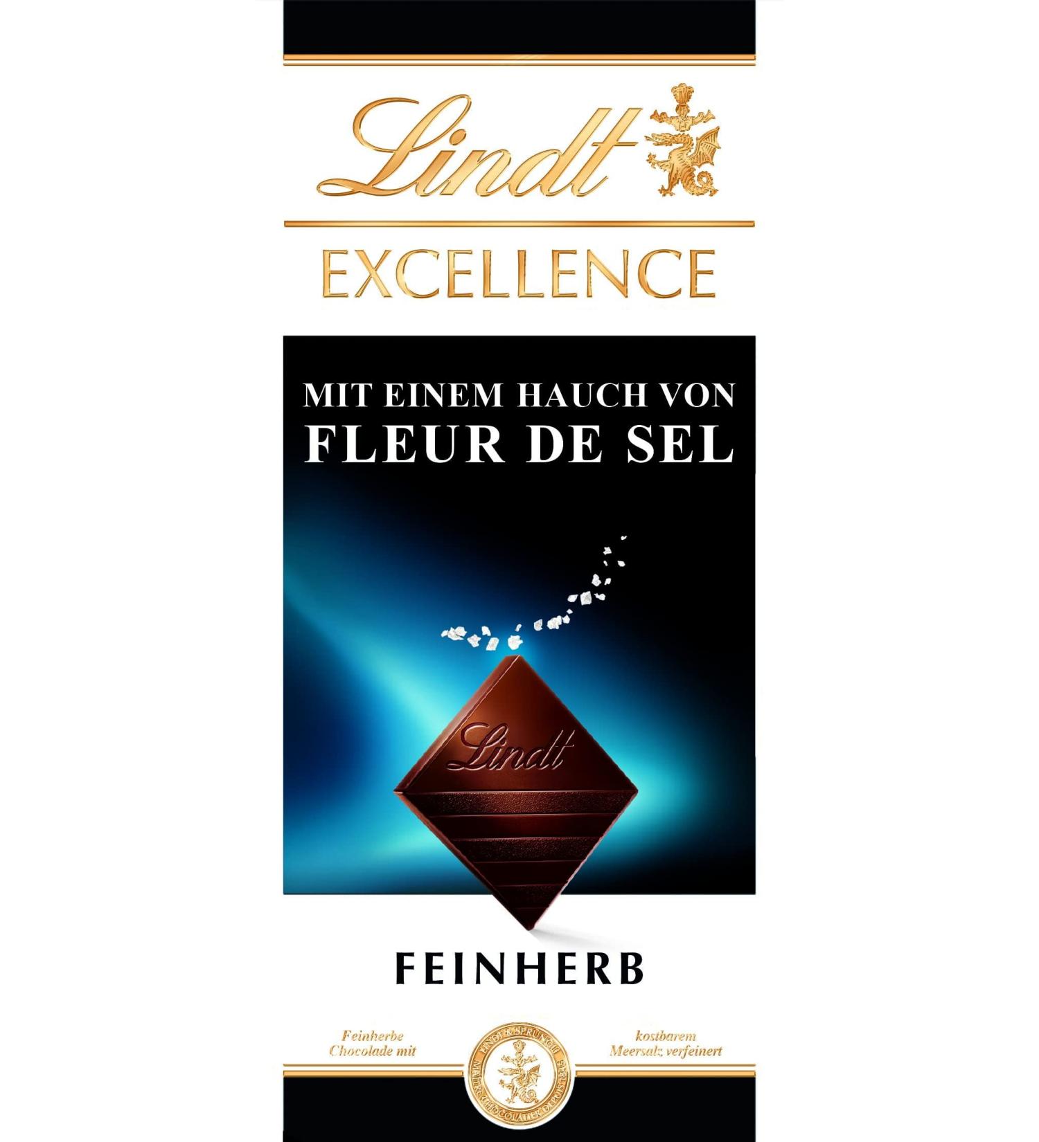 Lindt Excellence Dark Chocolate with Sea Salt - Intense Cocoa Flavor 100g | Premium International Shipping - Buy Online on SooperMarket.com