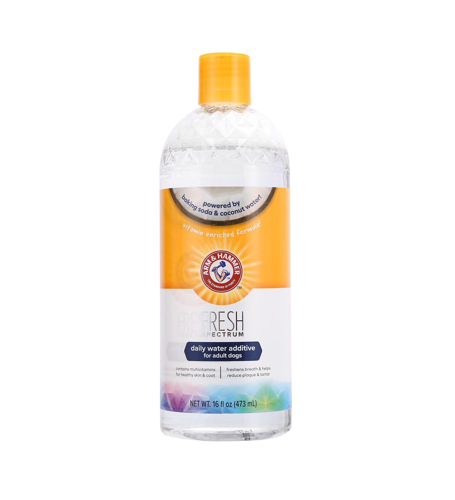 ARM & HAMMER Fresh Spectrum Coconut Mint Dog Water Additive 473ml - Dental Care for Dogs - Plaque & Tartar Removal - Breath Freshener - Gum & Teeth Cleaning - No Brushing Needed - Easy Pet Oral Hygiene - Buy Online on SooperMarket.com
