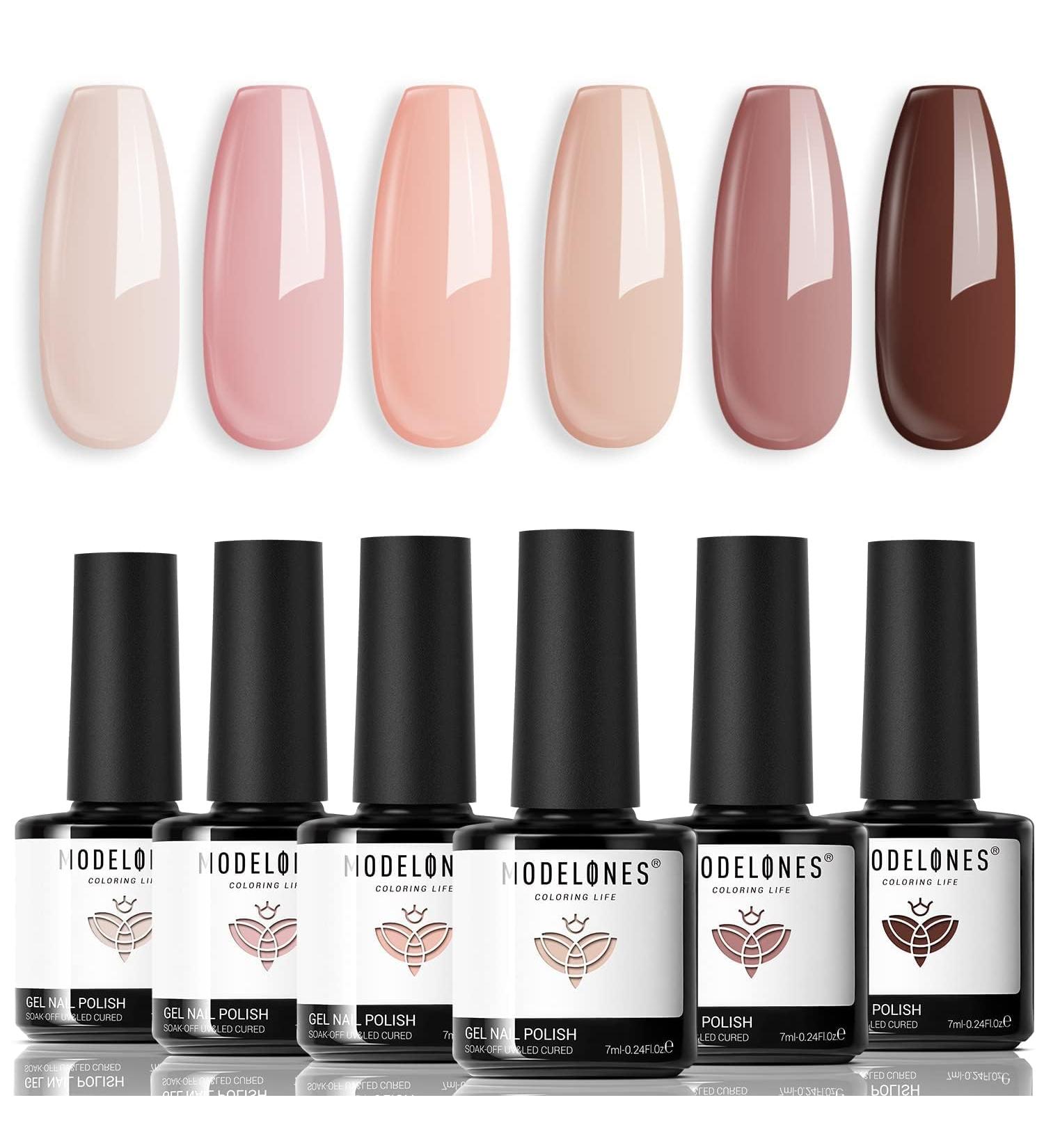 Modelones Gel Nail Polish -6 Colors Nude Pink Gel Polish Set Skin Tones Neutral Brown Soak Off Gel Nail Kit Manicure DIY Nail Art Salon Home Gift - Buy Online on SooperMarket.com