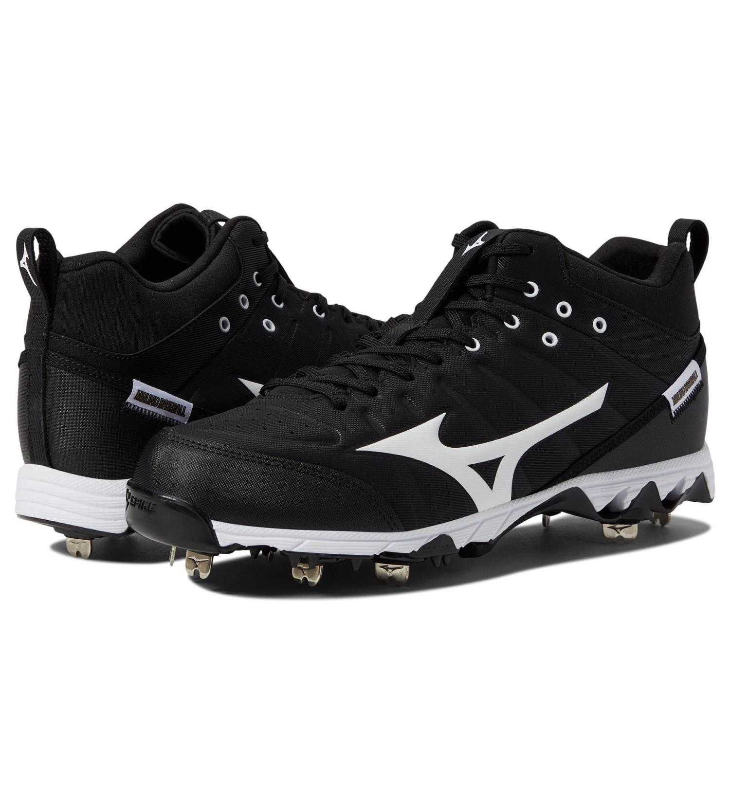 Mizuno Men's 9-Spike Ambition 2 Mid Baseball Shoe Black-white (9000) 10