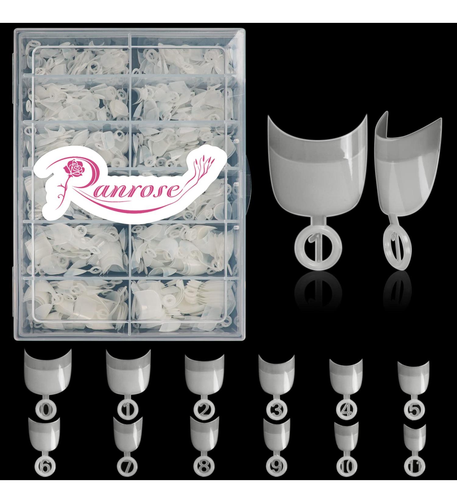 Ranrose Short Nail Tips - 600PCS Short Oval Half Cover False Nails | Acrylic Nails Short Tips with Box - 12 Sizes Round Natural - Buy Online on SooperMarket.com