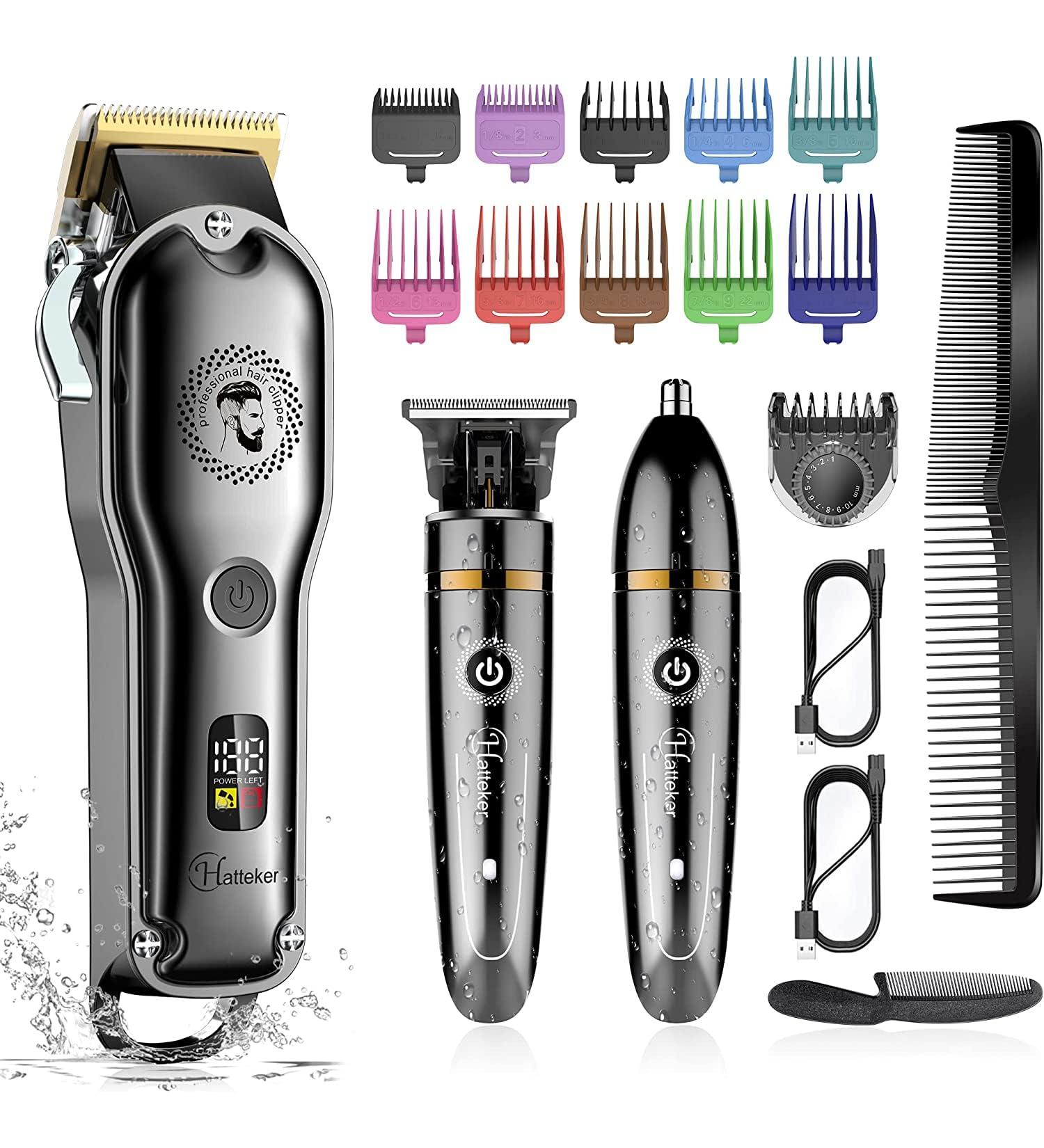 Hatteker Hair Clipper Cordless Hair Trimmer Barber Clipper T-Blade Trimmer Beard Trimmer Nose Trimmer Hair Cutting Grooming Kit Professional IPX7 Waterproof - Buy Online on SooperMarket.com