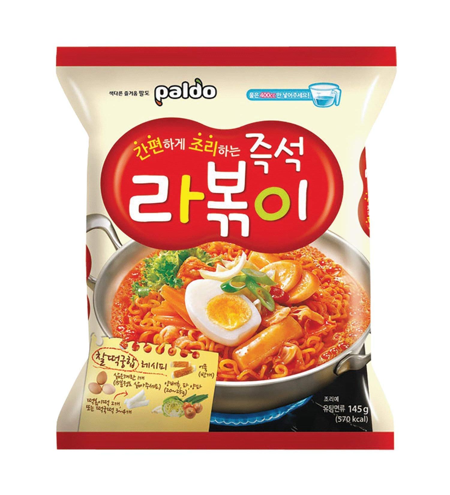 Paldo Korean Noodle Stirfried Rice Cake with Ramen Noodles 145g, Pack of 4 - 20.32 Ounce - Buy Online on SooperMarket.com