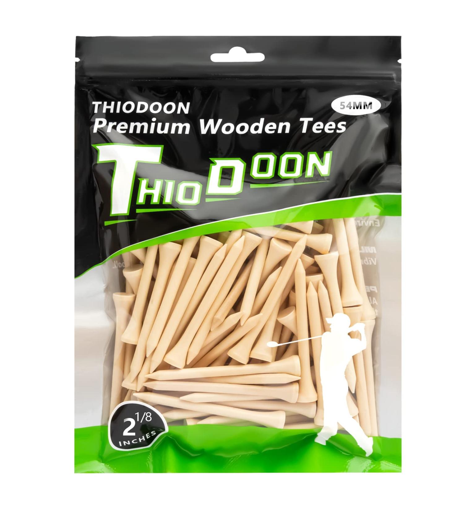 THIODOON Professional Natural Wood Golf Tees - Pack of 100, Multiple Colors, 3-1/4 inch, 2-3/4 inch, 2-1/8 inch Tall Tees, Reduce Side Spin and Friction - Bulk Golfing Tees - Buy Online on SooperMarket.com