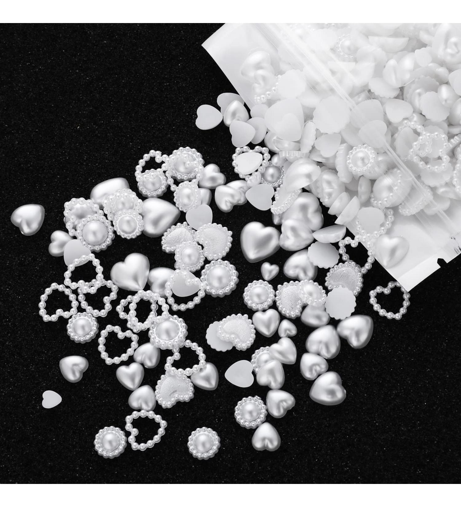 500PCS Mixed Shape Heart Pearls Nail Charms - White Acrylic Beads for Cute 3D Nail Art - DIY Craft Accessories - Buy Online on SooperMarket.com