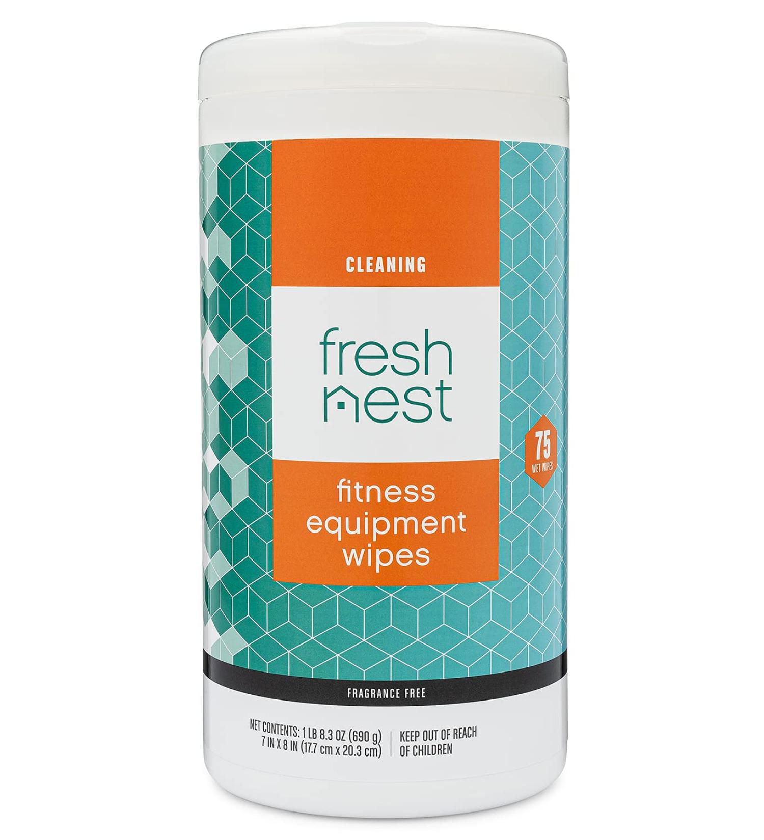 Fresh Nest Fitness Equipment Wipes, Fragrance Free Cleaner for Yoga Mats, Pilates Studios, Gyms, Peloton & Cycle Bikes and Spas, 75-Count