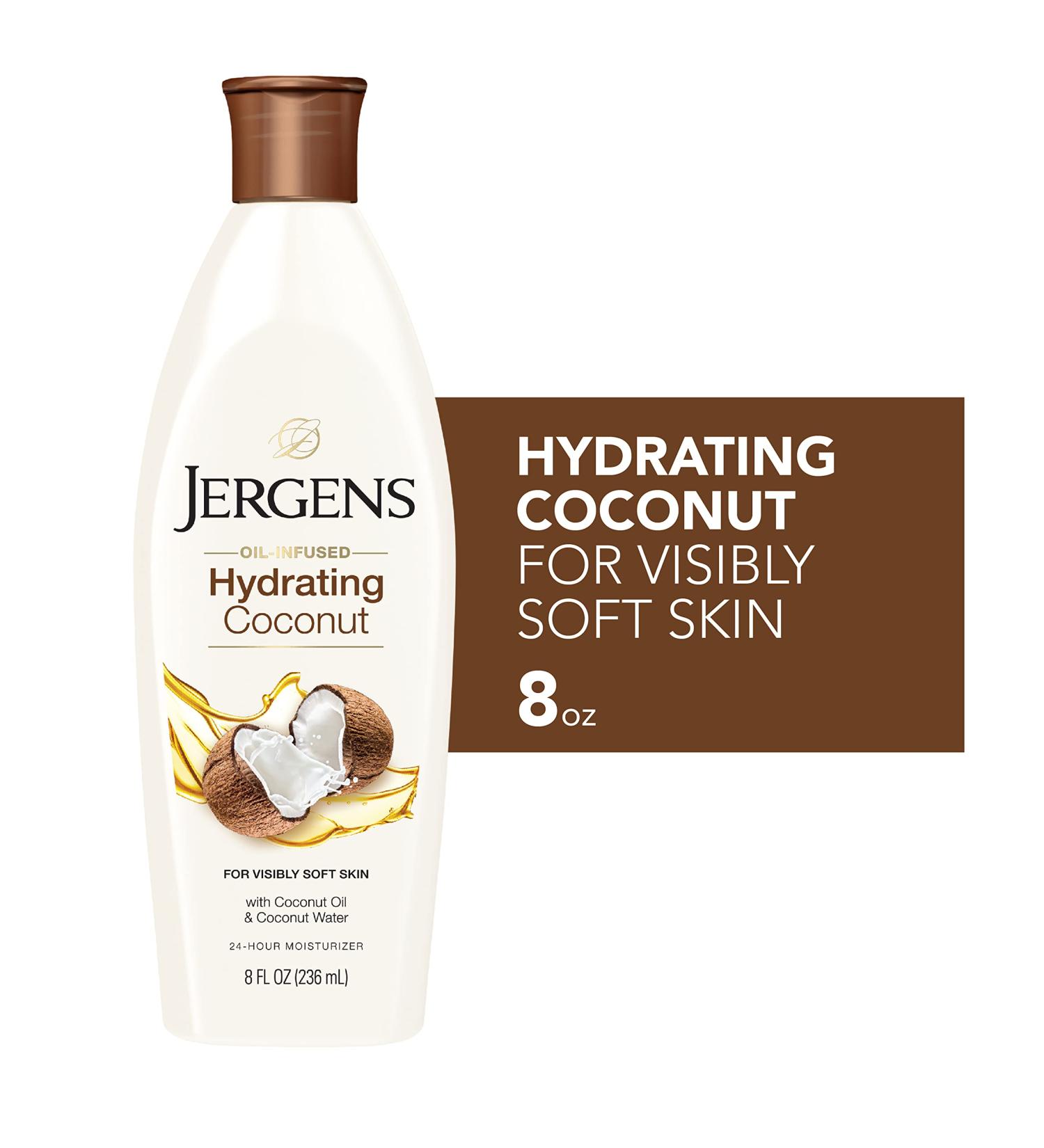 Jergens Hydrating Coconut Body Moisturizer 8 oz - Dermatologist Tested, Infused with Coconut Oil and Water for Long-Lasting Moisture - Buy Online on SooperMarket.com