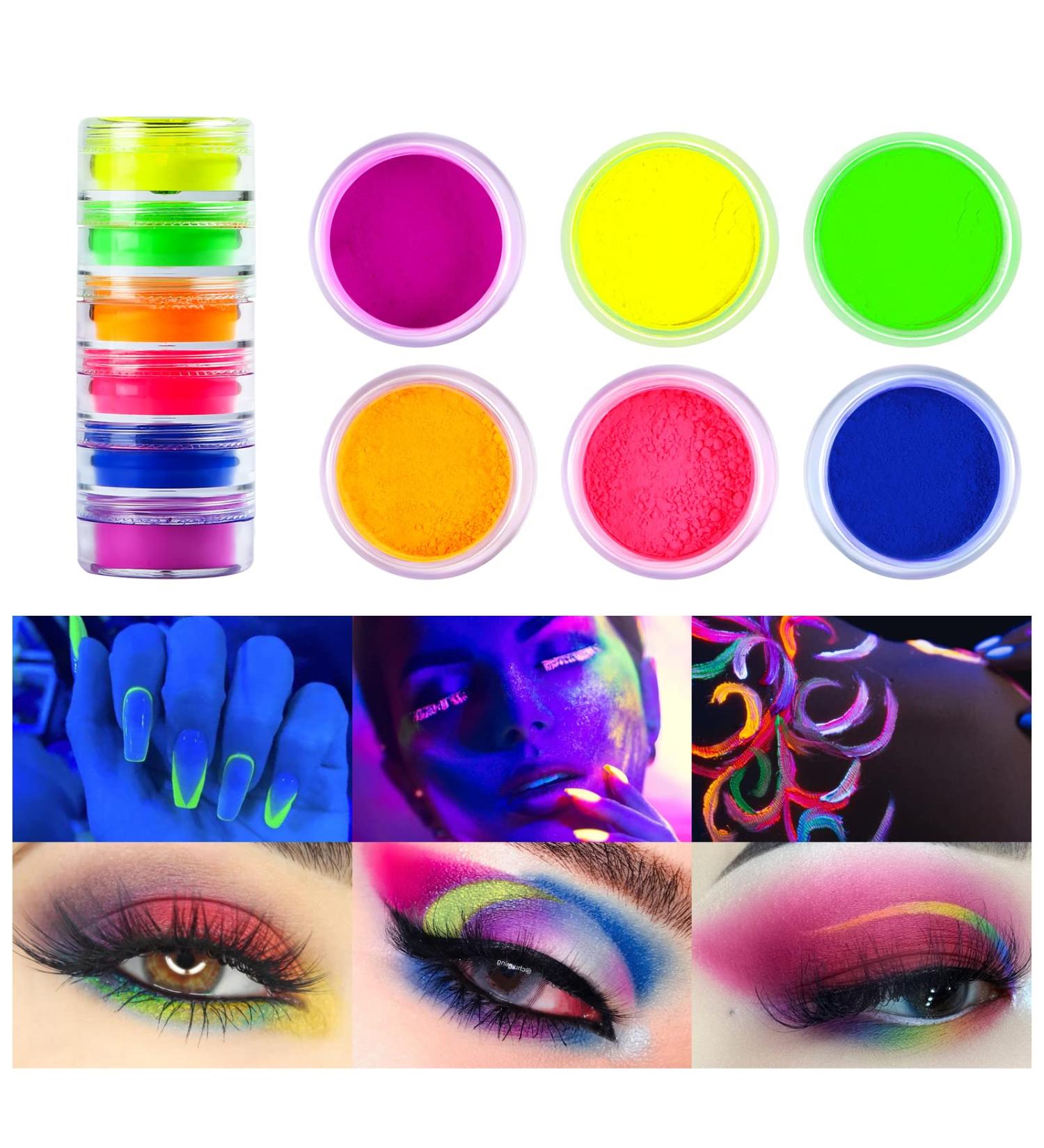 Neon Pigment Eyeshadow Powder - 6 UV Glow Colors for Bold Makeup | FindinBeauty Christmas Face & Body Art - Buy Online on SooperMarket.com