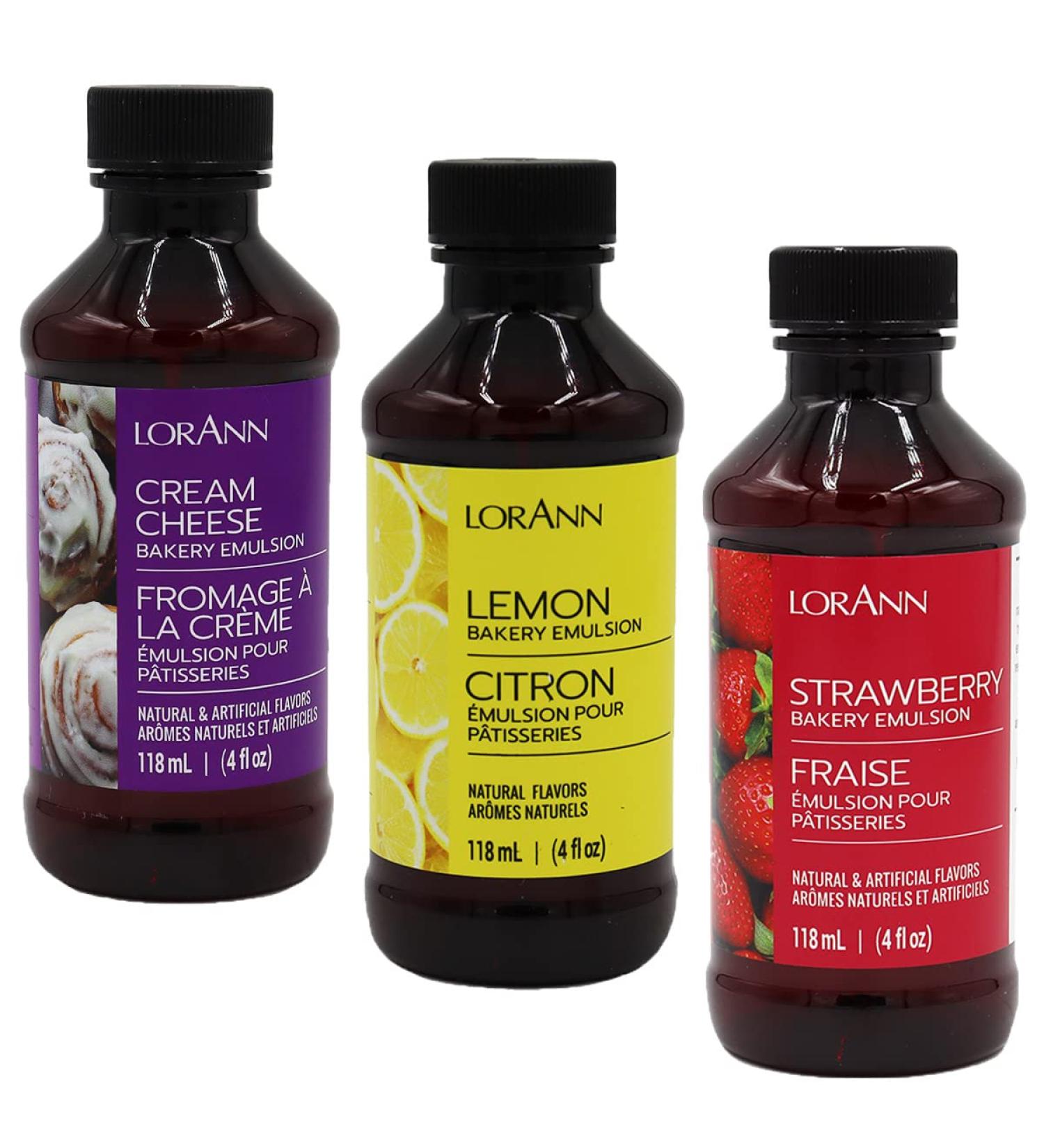 LorAnn Oils Gourmet Bakery Emulsion Pack - Cream Cheese, Lemon, Strawberry (3x4oz) - Buy Online on SooperMarket.com
