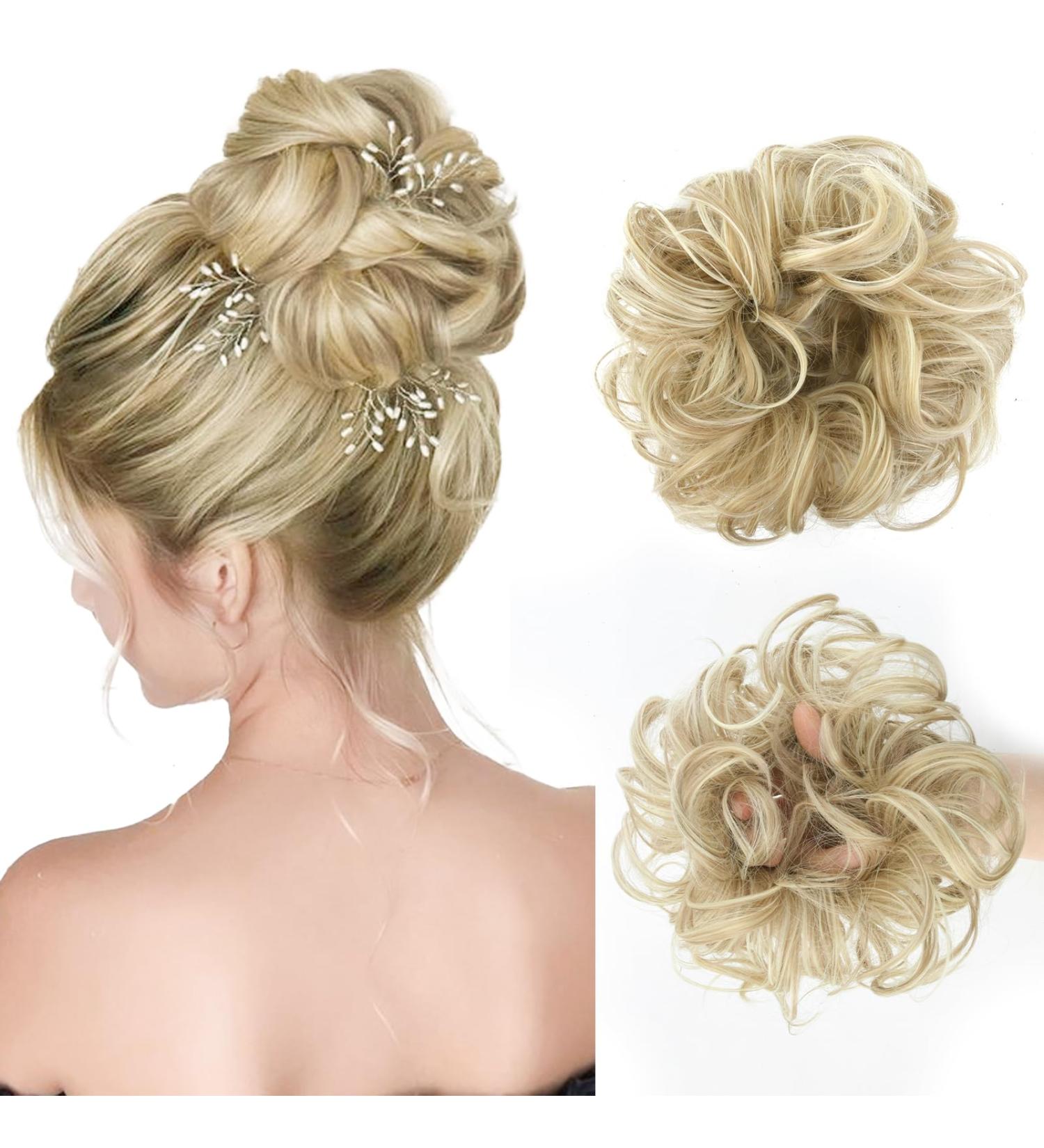 Vlasy Messy Bun Hair Piece | Curly Wavy Scrunchies Extensions | Synthetic Chignon Updo | Girls Hair Accessories (35g F16/613#) - Buy Online on SooperMarket.com