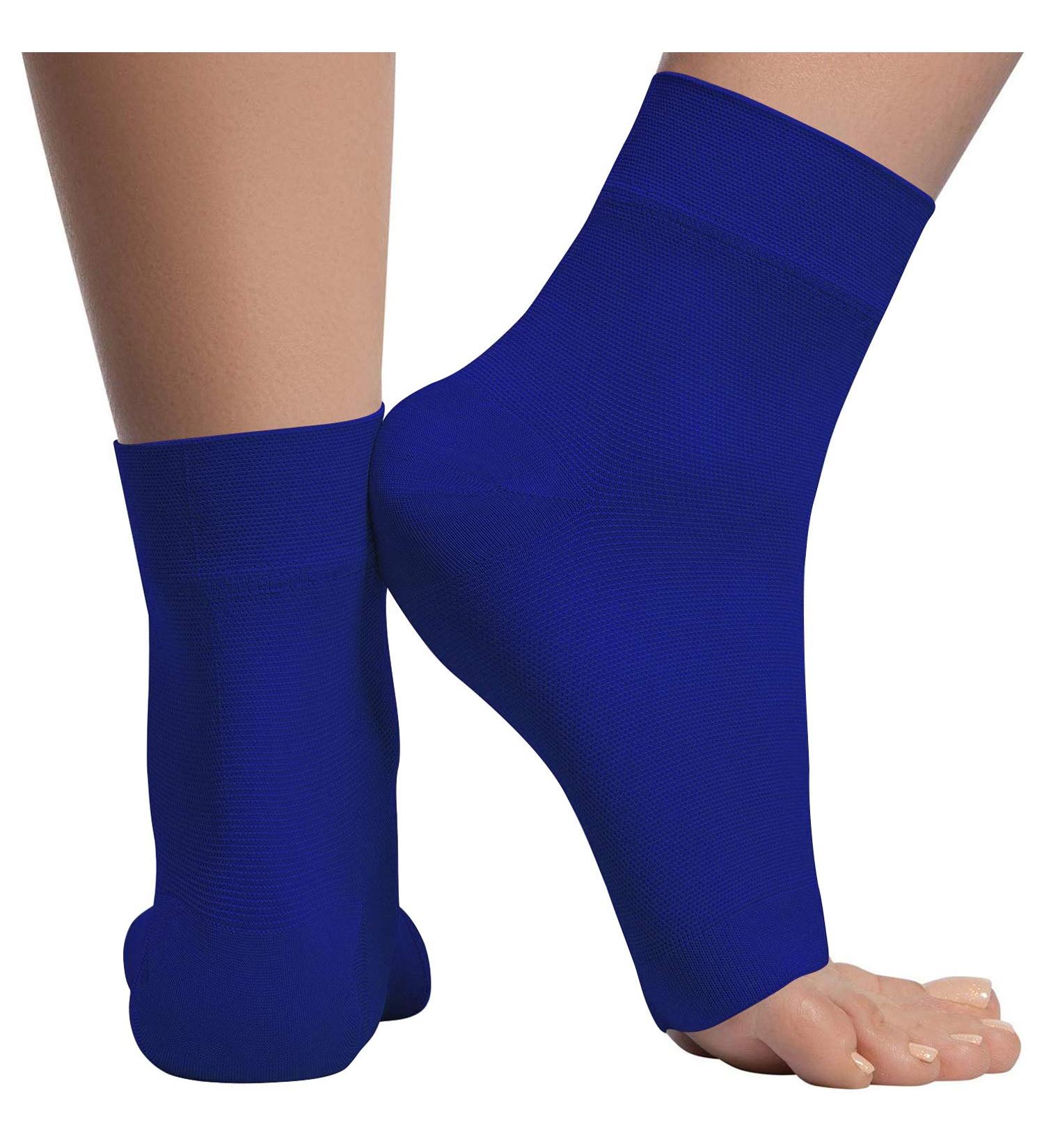Ankle Compression Sleeve - 20-30mmHg Open Toe Compression Socks for Swelling, Plantar Fasciitis, Sprain, Neuropathy - Navy Blue Large - Buy Online on SooperMarket.com