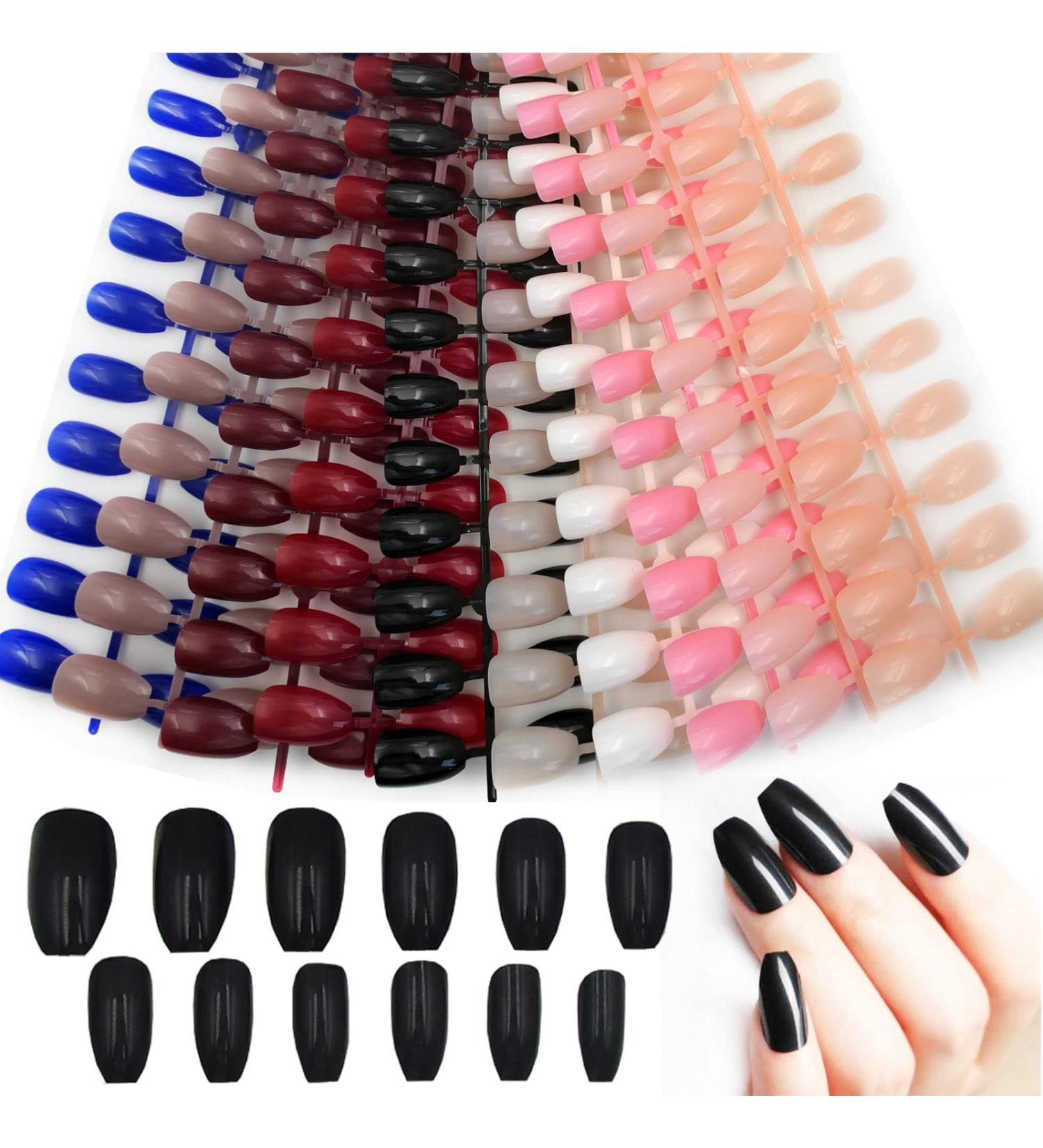 240pc Glossy Colored Ballerina False Nails Full Cover Acrylic Tips - 10 Sizes (Short Coffin) - Buy Online on SooperMarket.com