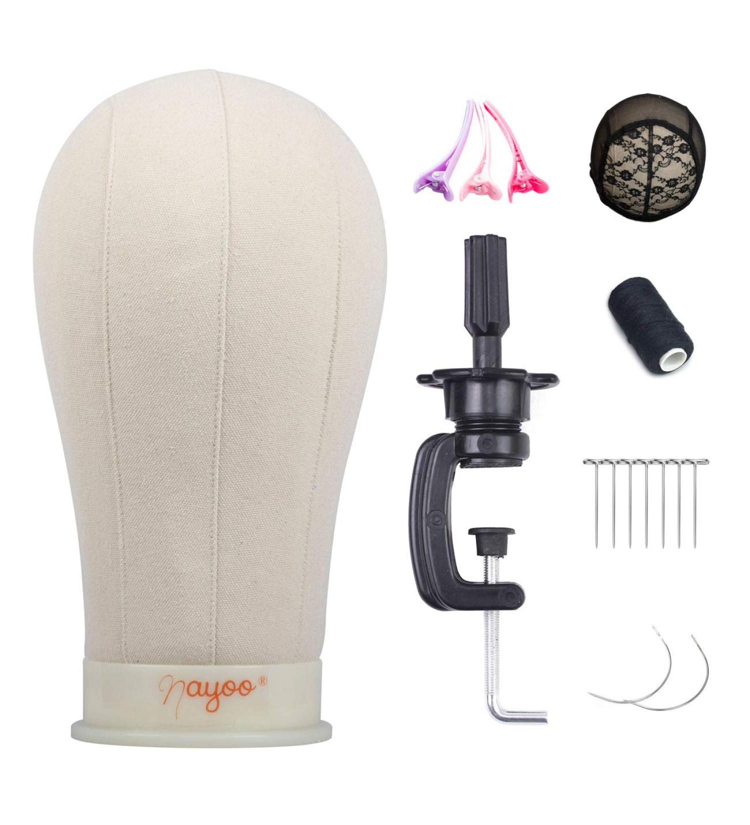 22 Inch Canvas Block Head Wig Stand for Wigs Display & Styling - Creamy-White - Buy Online on SooperMarket.com