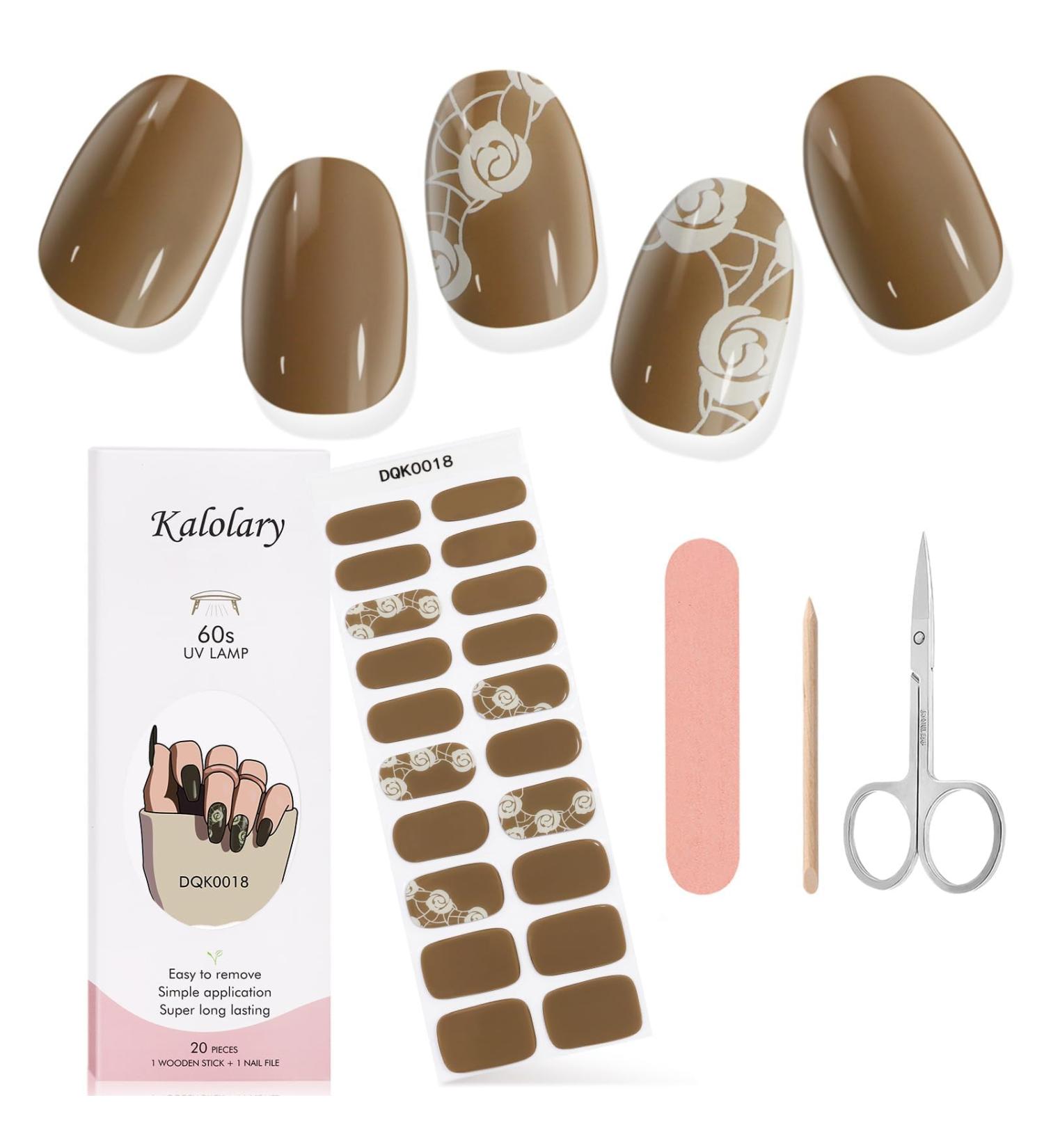 Kalolary Gel Nail Polish Strips Nail Gel Art Sticker Waterproof Full Nail Wraps Decal Sets with Scissors Nail File and Stick for Women Girls Nail Art Decor (UV/LED Lamp Required)-18 - Buy Online on SooperMarket.com