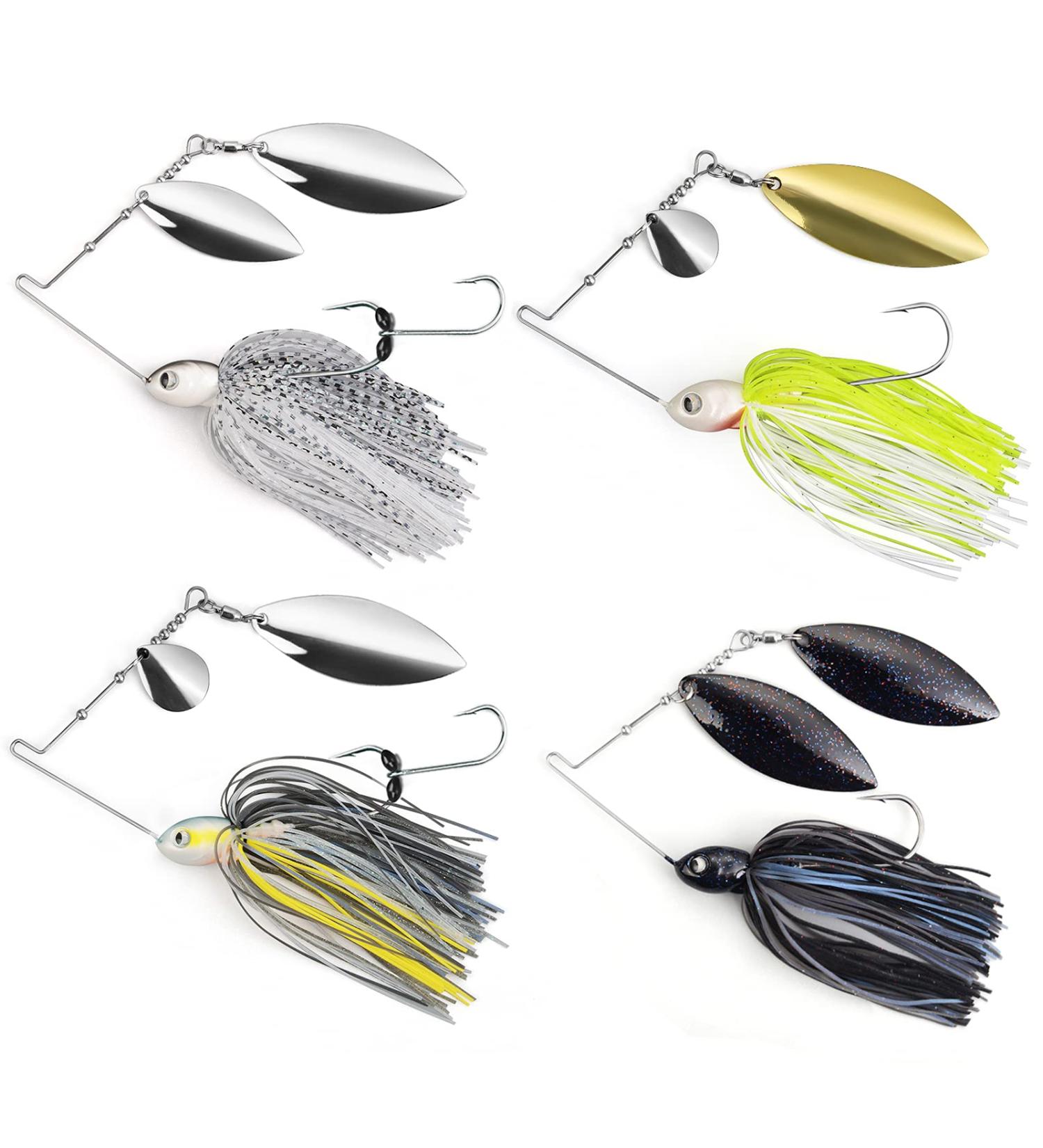MadBite Spinnerbait Fishing Lures 4pc Multi-Color Kits with Stinger Hooks in Storage Box - 3/8oz Double Willow & Colorado/Willow Blades - Buy Online on SooperMarket.com