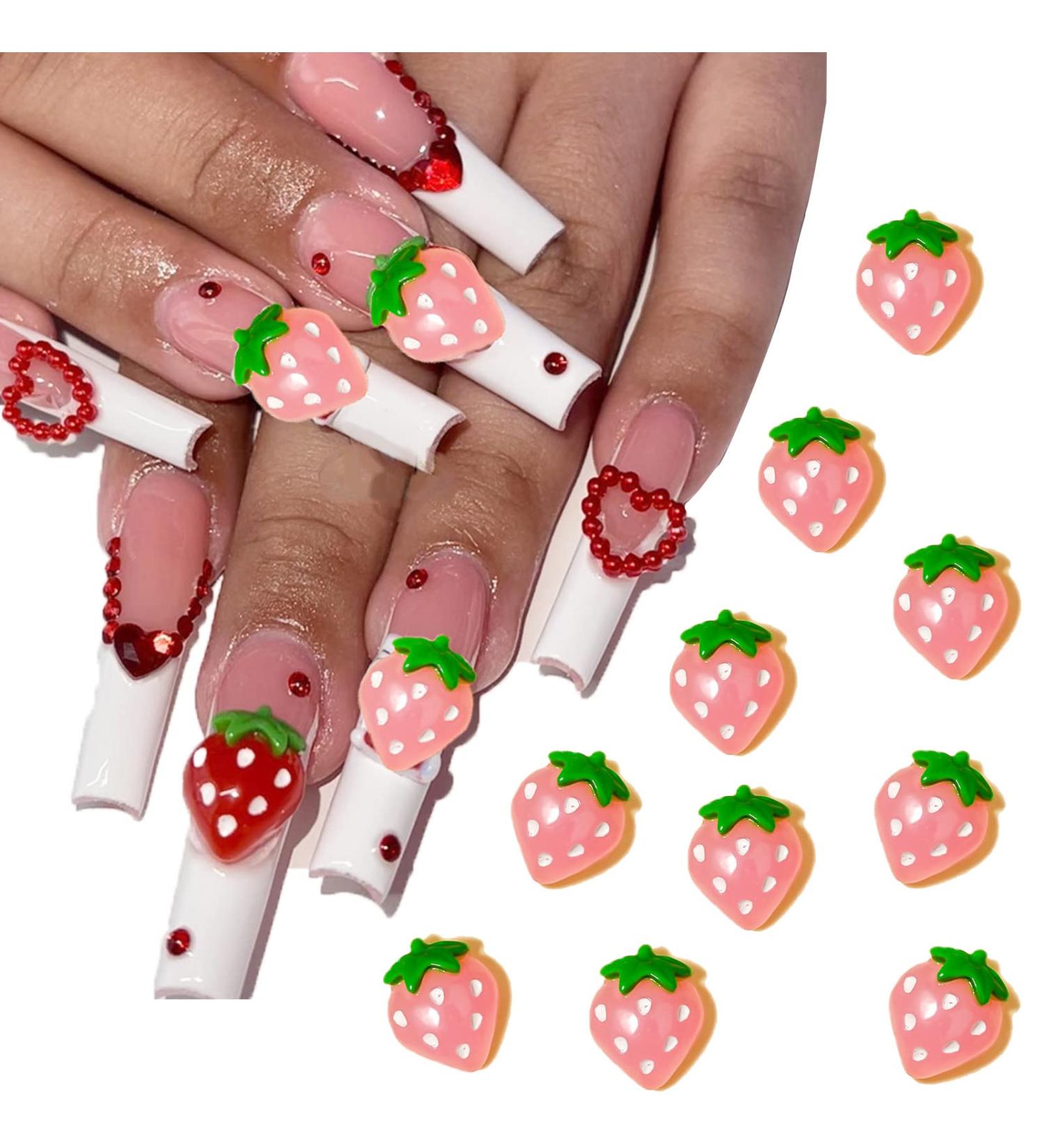 10 PCS 3D Pink Resin Strawberry Nail Charms - Metal Nail Decorations for DIY Crafts and Nail Art - Buy Online on SooperMarket.com