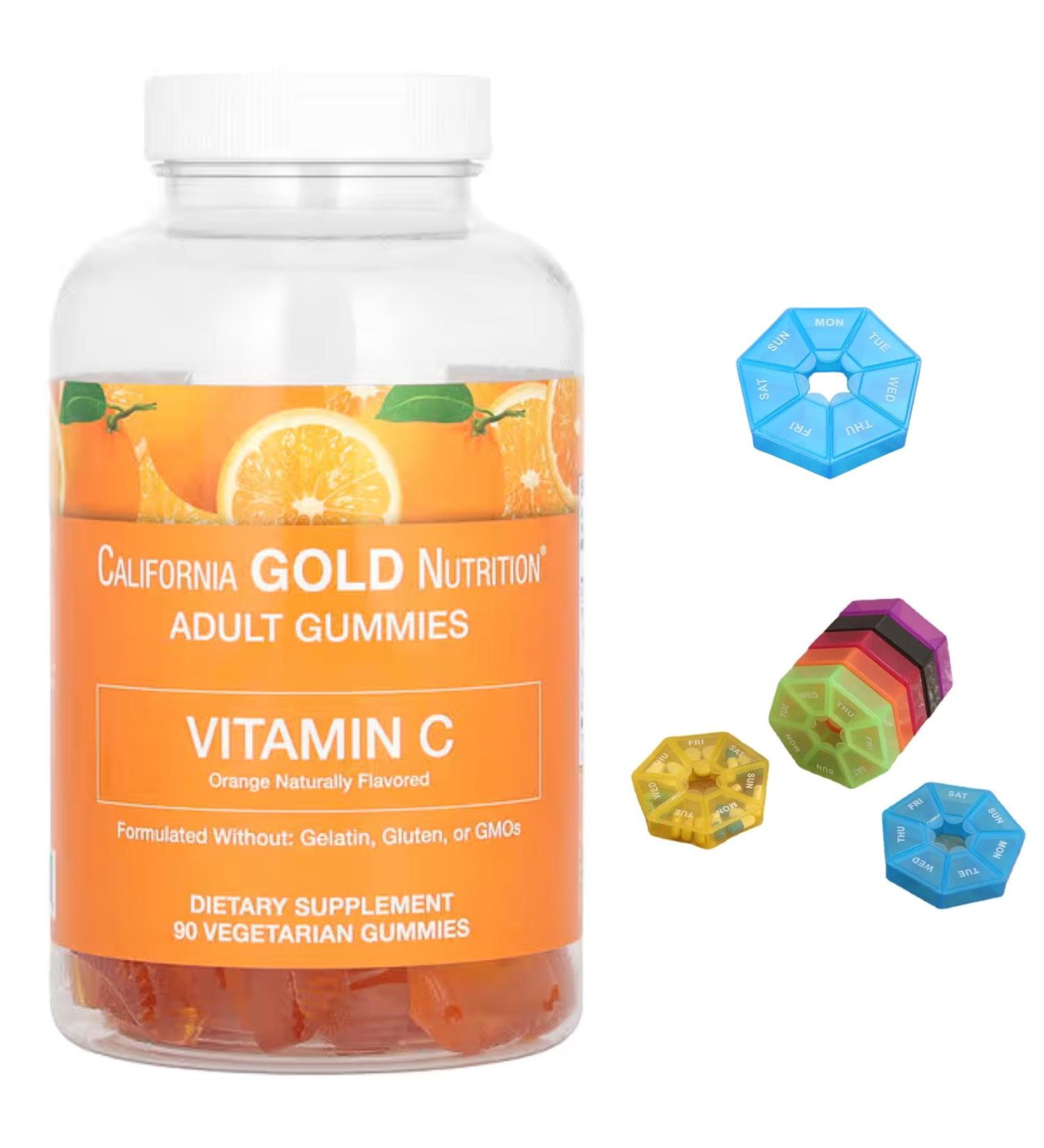 Vitamin C Gummies Compatible With California Gold Nutrition 90 Gummies + Bonus Pill Organizer Weekly Pill Organizer Mini - Buy Online on SooperMarket.com