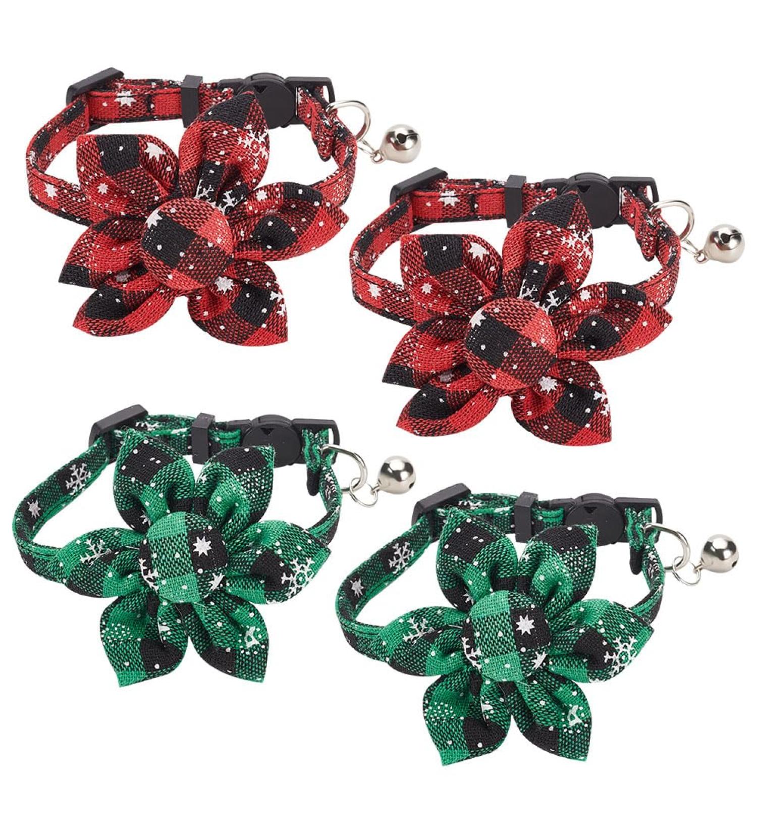 Webeedy Christmas Cat Neckbands - 4 Adjustable Breakaway Collars with Flower & Bell 18-28 cm Holiday Gifts for Cats - Buy Online on SooperMarket.com