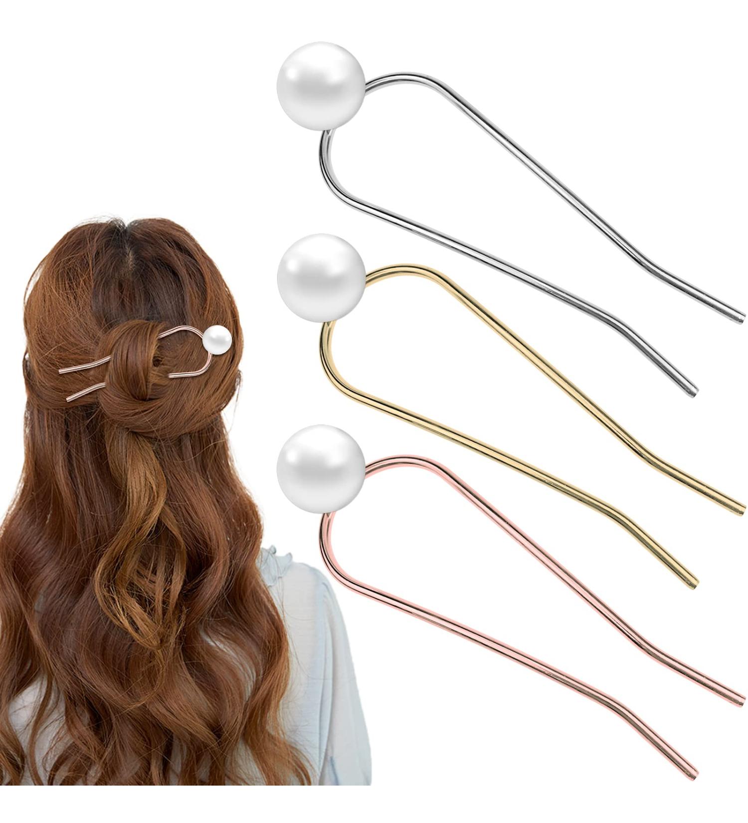 3 Pack Pearl U Shape Hair Fork Sticks - Wedding Bridal Hair Styling Tool for Buns & Chignon - Women & Girls Hair Accessories - Buy Online on SooperMarket.com
