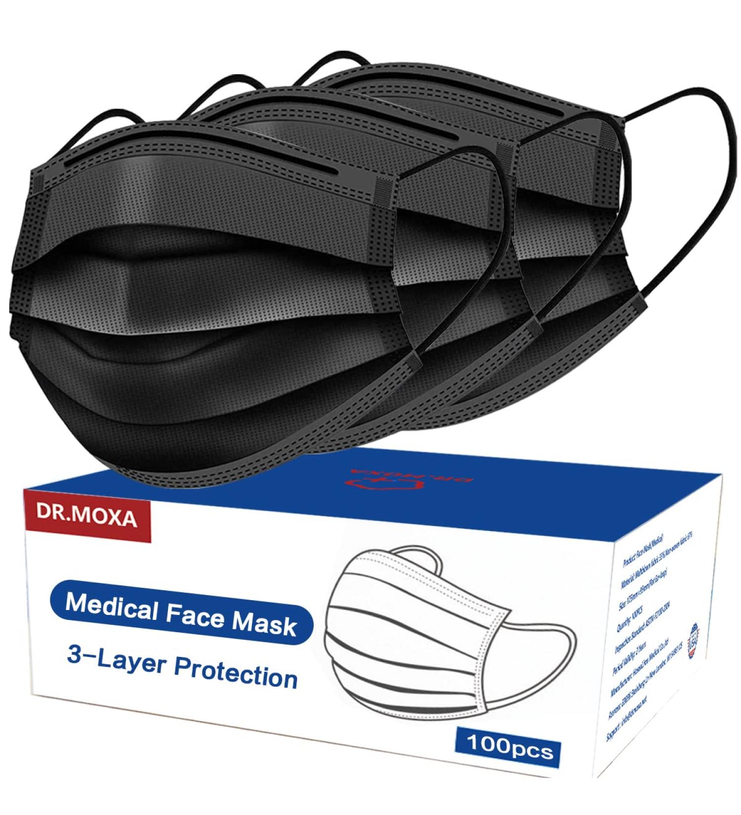 Buy 100 Pack Made in USA Black Disposable Face Masks - 3 Layer Medical Masks for Adults | Home Office Outdoor & School - Buy Online on SooperMarket.com