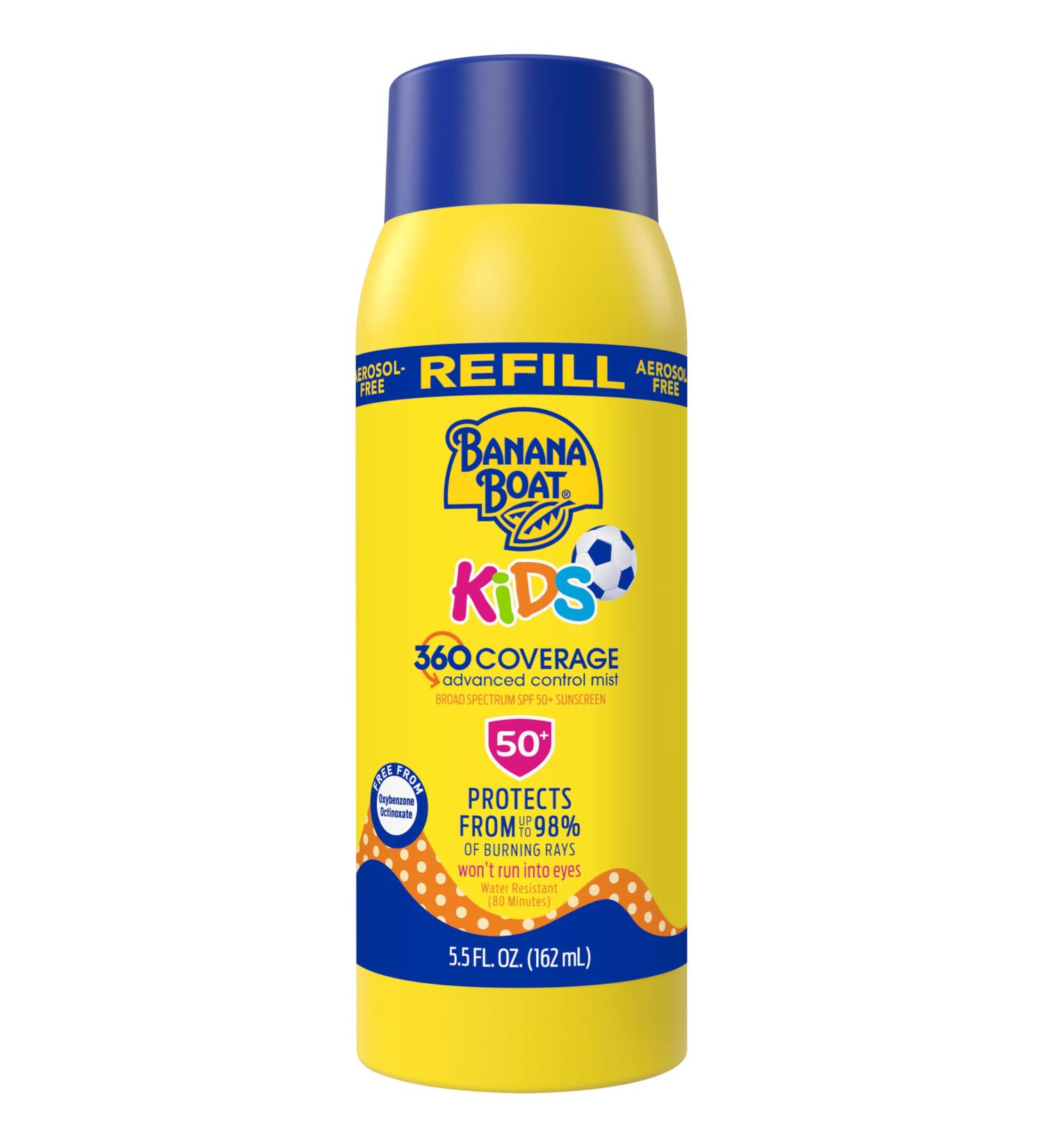 Banana Boat Kids 360 Coverage Sunscreen Mist Refill SPF 50+ | Non-Aerosol Kids Spray Sunblock 5.5oz for Ultimate Protection - Buy Online on SooperMarket.com