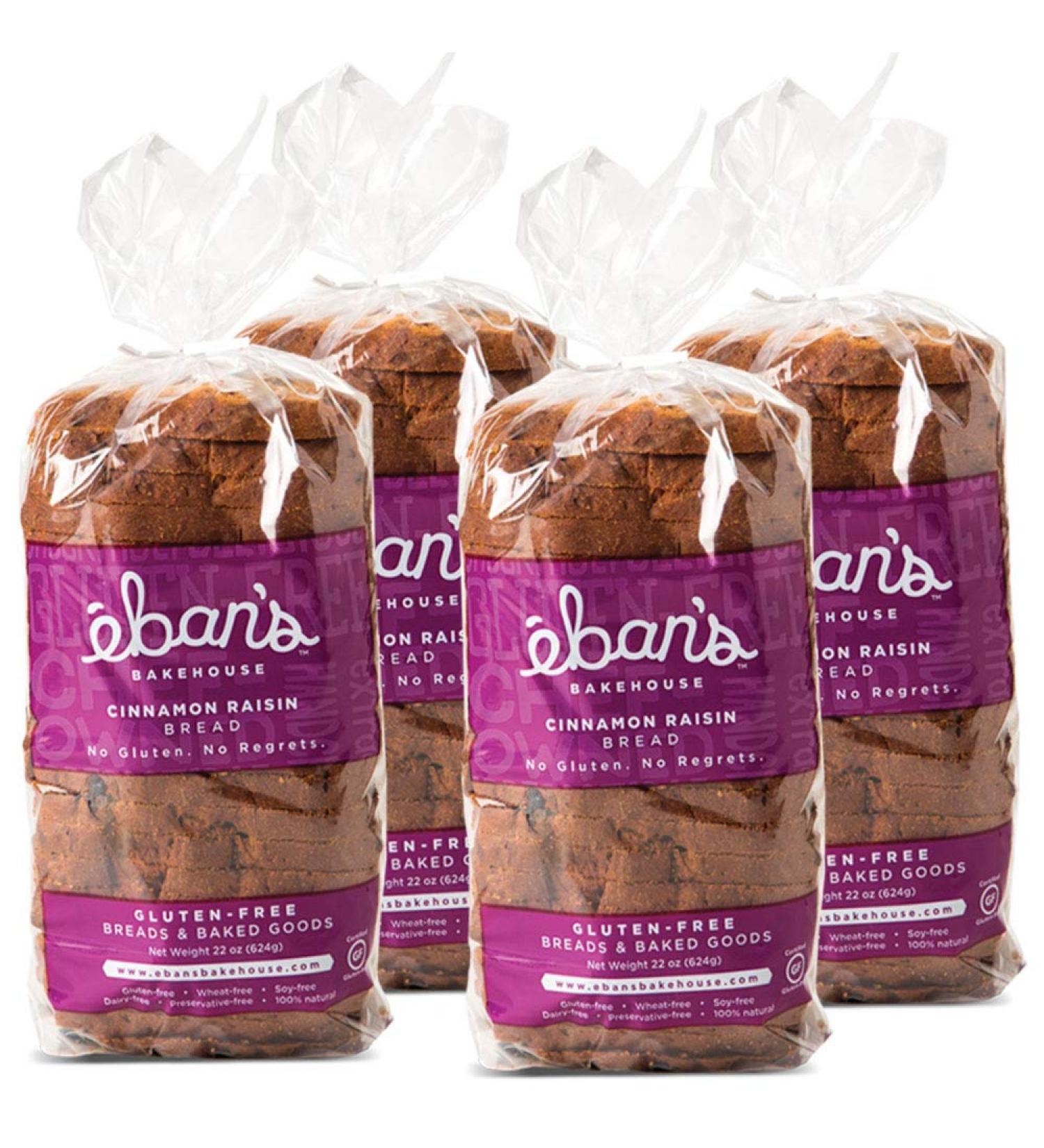 4 Pack Ebans Bakehouse Fresh Baked Gluten-Free Cinnamon Raisin Bread - 100% Natural - Soy, Wheat, Dairy Free - Non-GMO - 22oz Each - Buy Online on SooperMarket.com