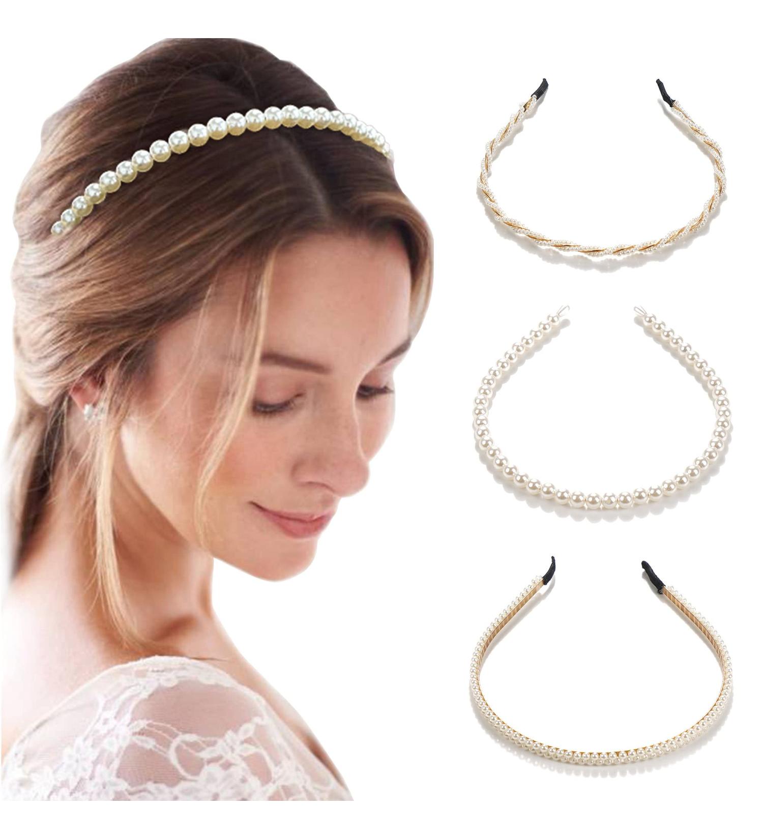 3 Pack White Faux Pearl Headbands for Women - Bridal Hair Accessories - Buy Online on SooperMarket.com