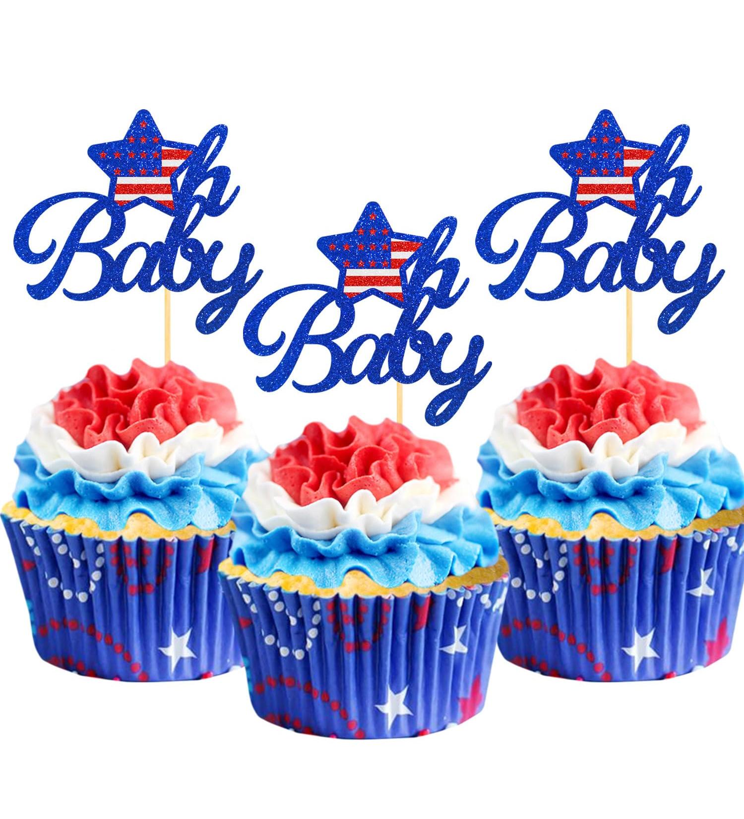 24Pcs Oh Baby Independence Day Cupcake Toppers 4th of July Cake Toppers for Oh Baby Cake Toppers for USA Day Patriotic Baby Shower Party Supplies (Oh Baby) - Buy Online on SooperMarket.com
