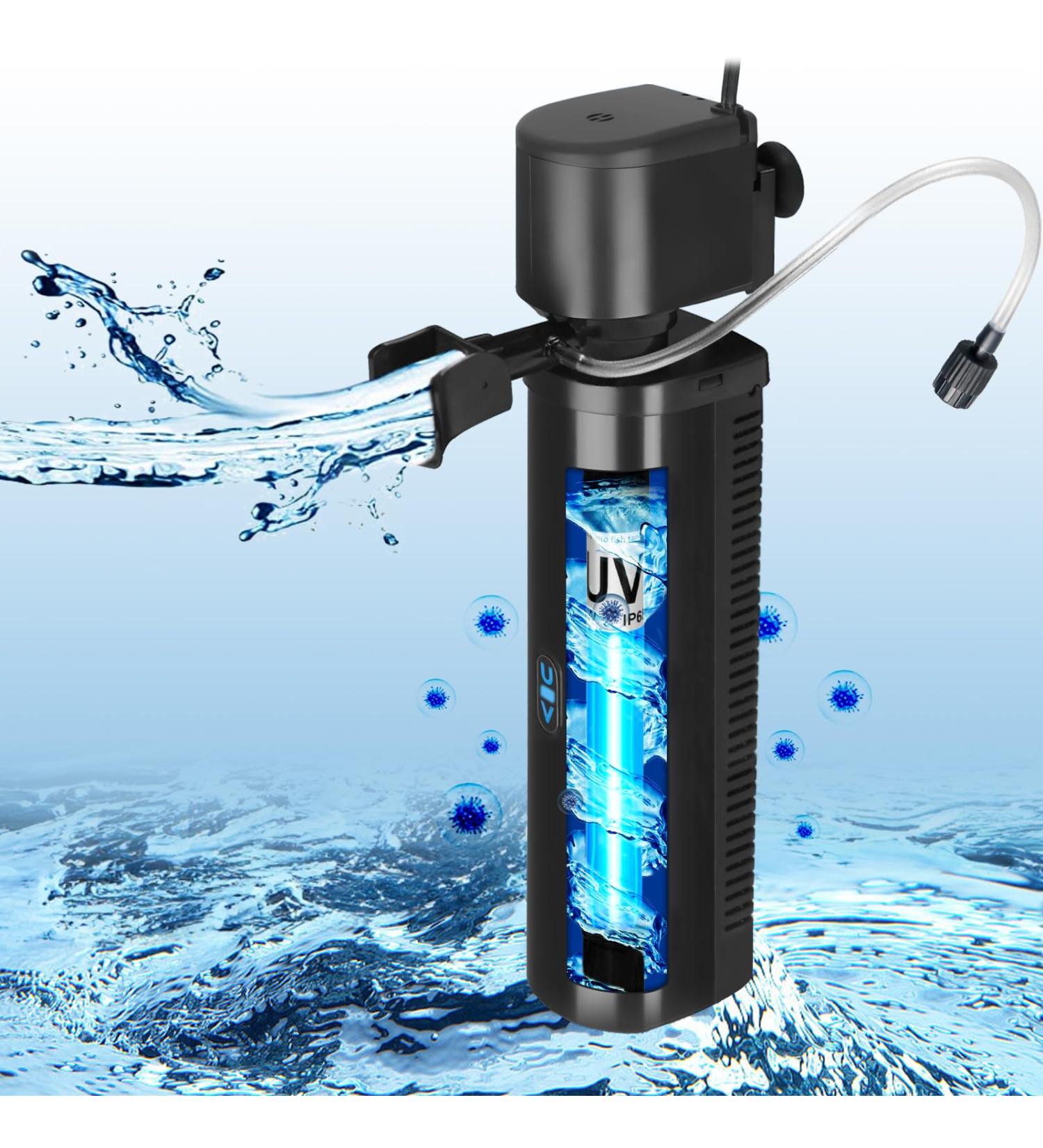 Buy Aquarium U-V Filter Pump 150-560L | 7W Anti-Algae Small Internal Filter | 1500L/H Water Pump for Fresh & Saltwater Aquariums - Buy Online on SooperMarket.com