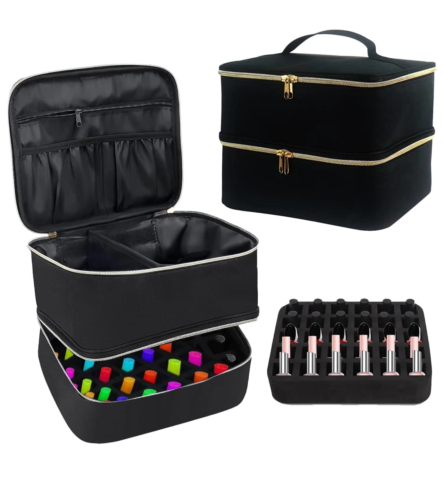 Movstriker Nail Polish Organiser Bag Double Layer Nail Varnish Storage Holds 30 Bottles and A Nail Lamp Traveling Nail Polish Storage Case Portable Nail Lipstick Beauty Tools Box(Black) - Buy Online on SooperMarket.com