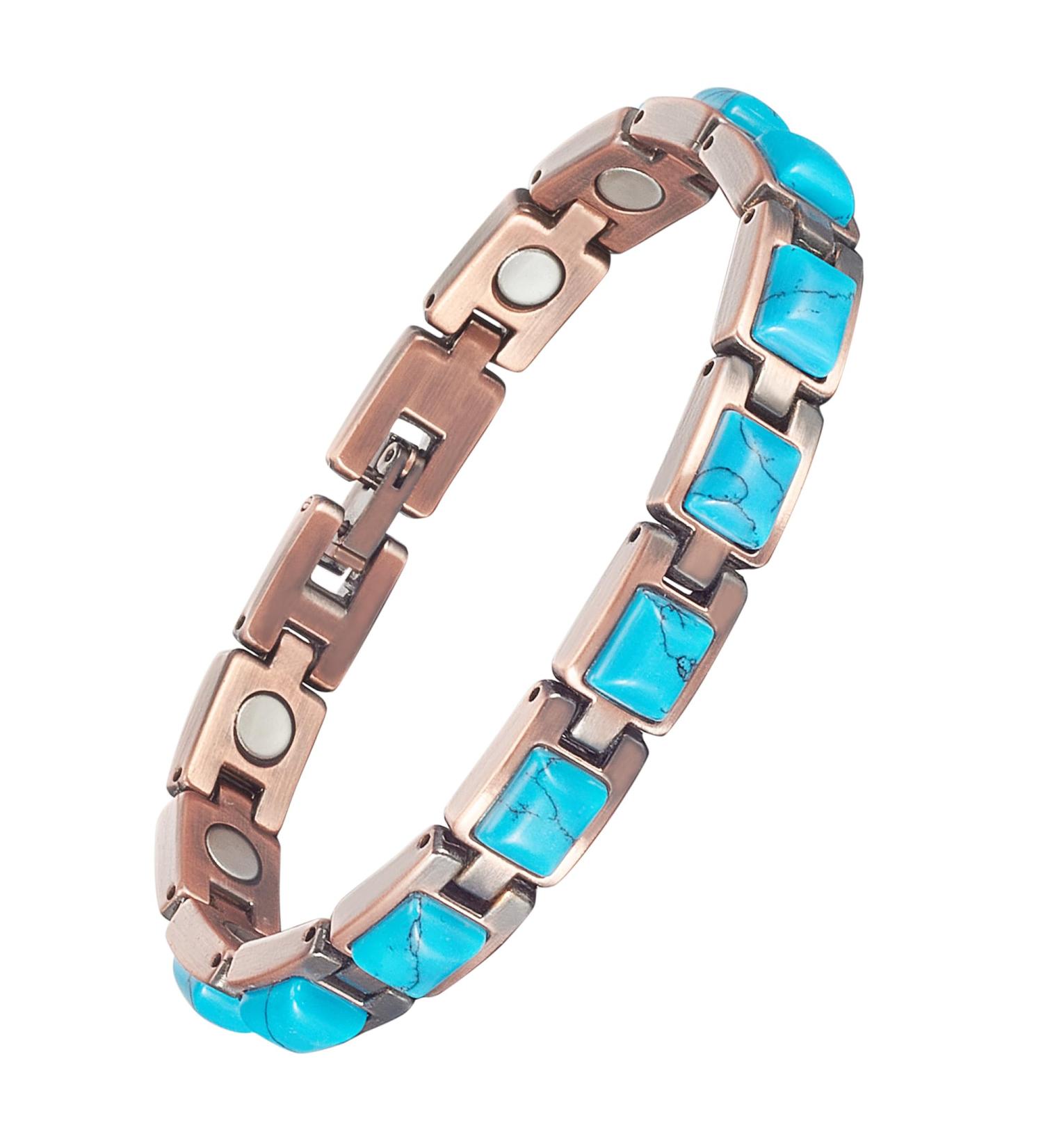 EnerCoppeX Copper Magnetic Bracelet for Women - Turquoise Jewelry with 3500 Gauss Magnet (COB-0165) - Buy Online on SooperMarket.com