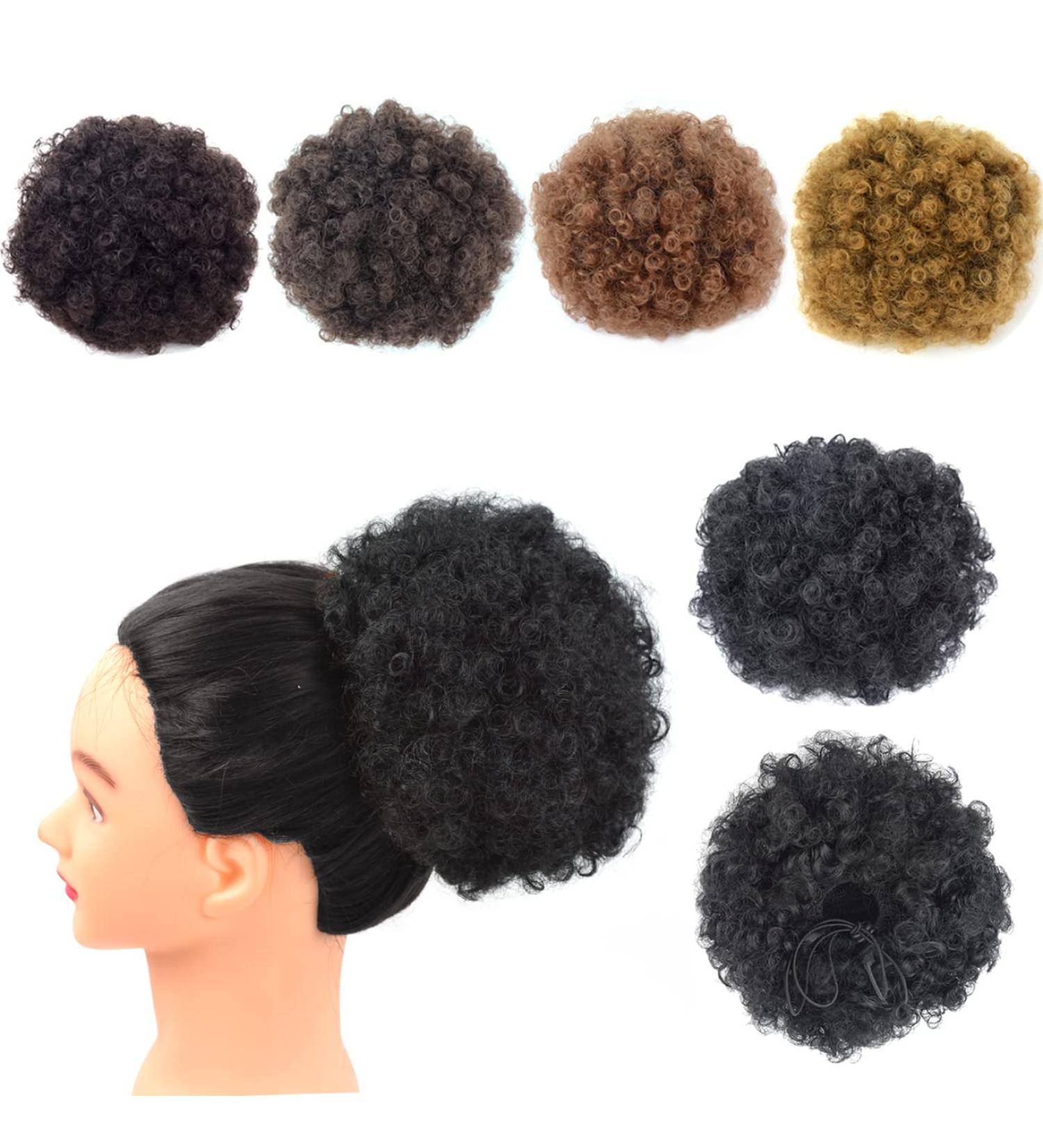 Medium 1B# Afro Puff Drawstring Ponytail Extension - Short Synthetic Kinky Curly Hairpiece for Natural Hair - Buy Online on SooperMarket.com
