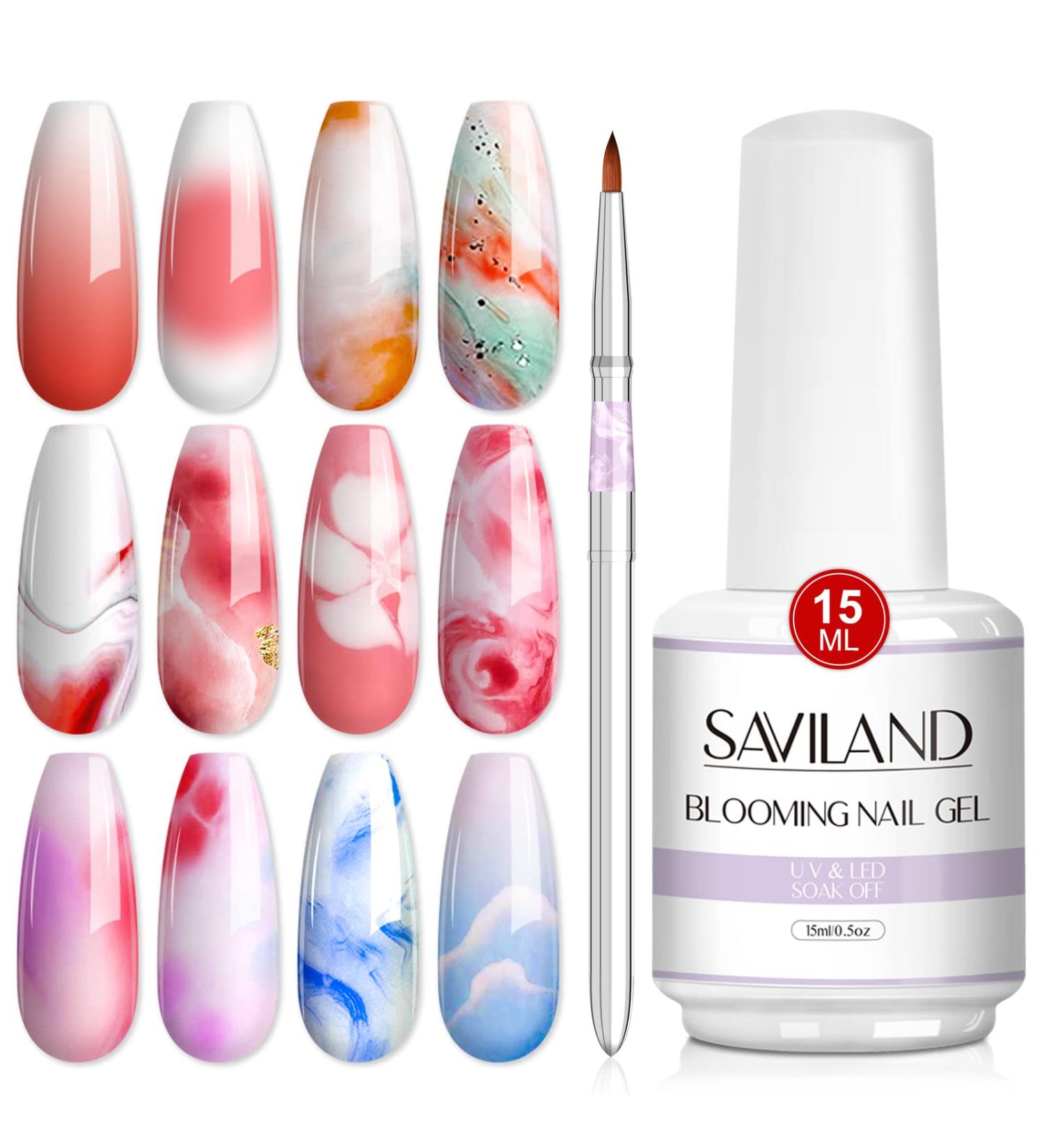 Saviland Blooming Gel - Clear 15ml Nail Polish for Marbles Effect | UV LED Soak Off with Art Brush | Manicure Kit for Salon & DIY - Buy Online on SooperMarket.com