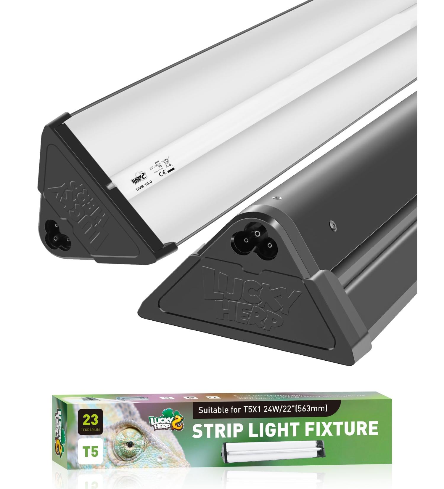 LUCKY HERP T5 Reptile Light Fixture Combo Kit 24W - 30% UVA + 10% UVB - 100-250V - Ideal for Amphibians, Tortoises, Lizards, and Bearded Dragons - Buy Online on SooperMarket.com