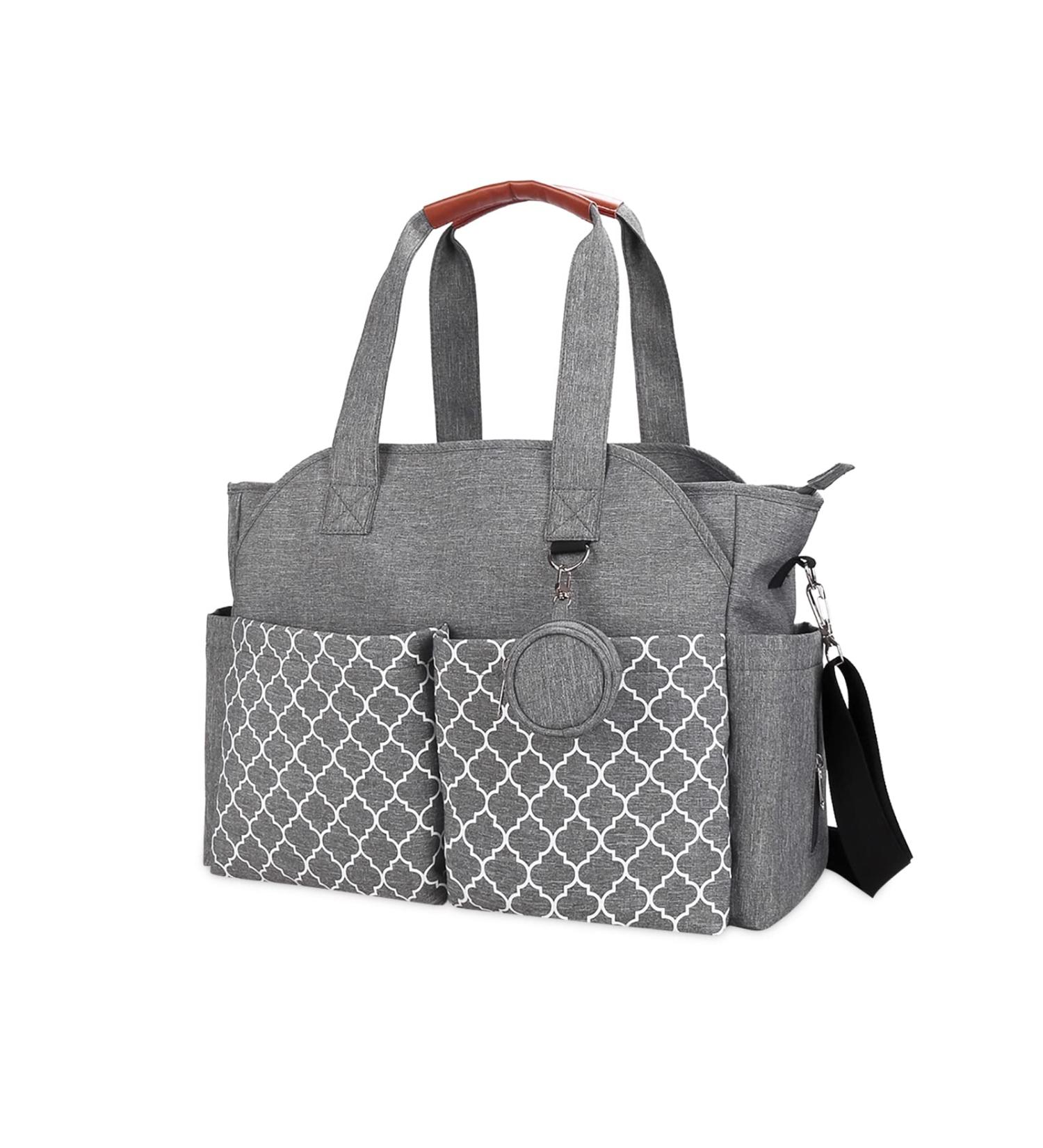 SONARIN Multi-Function Waterproof Baby Changing Tote Bag - Grey | Large Capacity Diaper Bag with Pacifier Holder and Travel Satchel Messenger Bag - Buy Online on SooperMarket.com