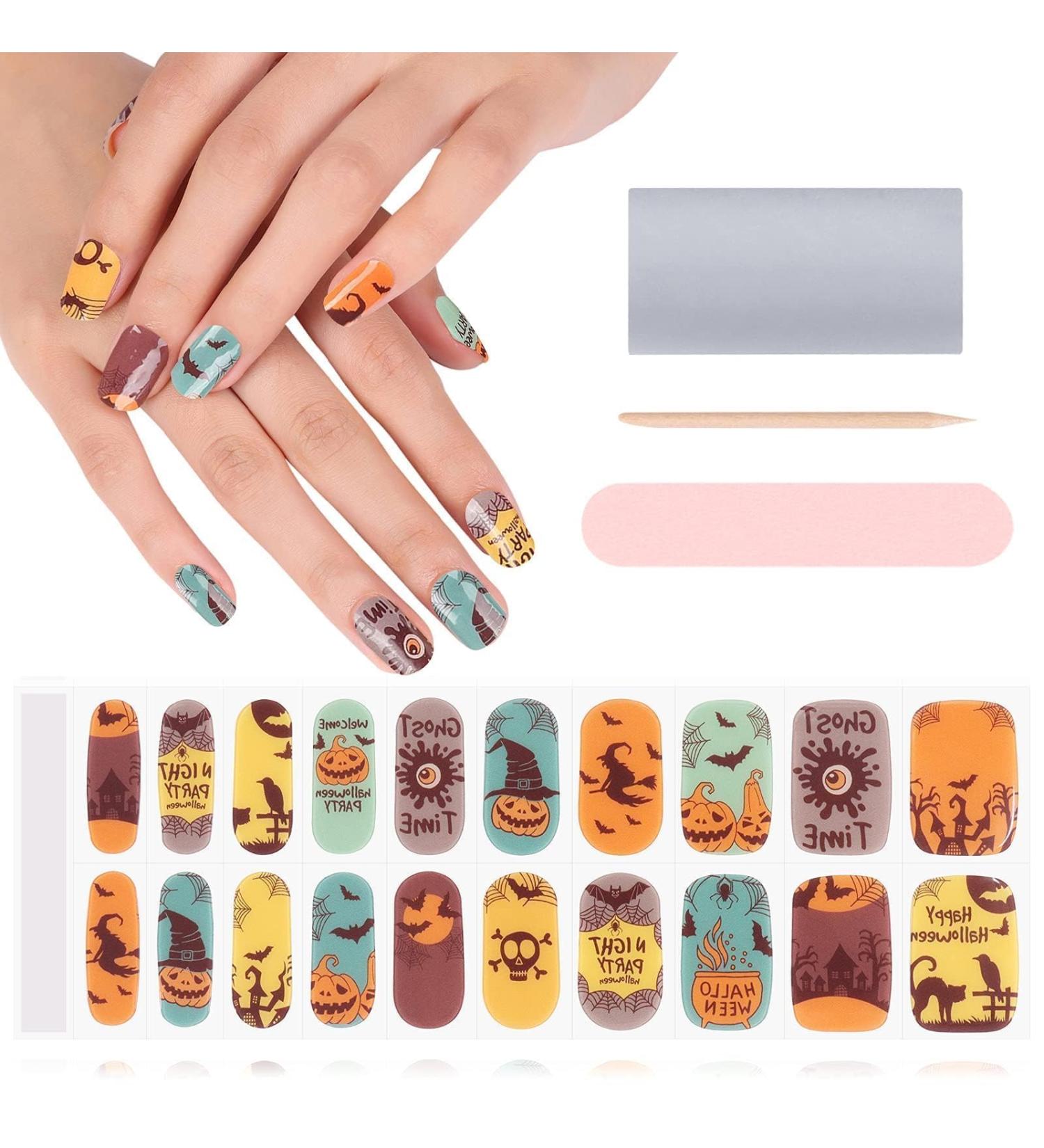 Kalolary Halloween Gel Nail Polish Stickers 20PCS Nail Adhesive Wrap Full Wraps Gel Nail Strips with Nail File and Stick for Halloween Nail Art Decor (UV/LED Lamp Required) (D) - Buy Online on SooperMarket.com