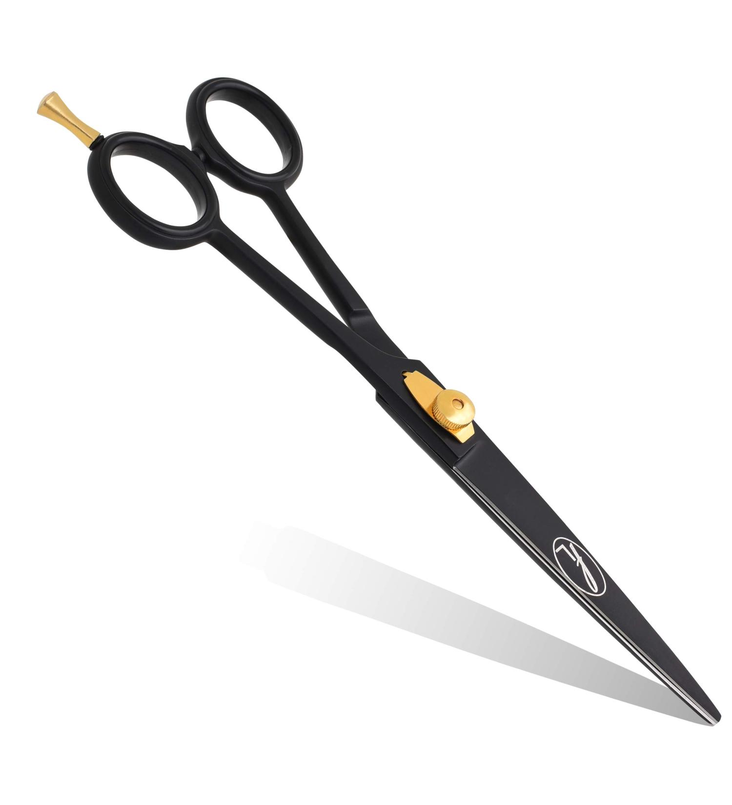 Professional Black Salon Hairdressing Scissors 7 inch - Gold Dial Spring Screw & Hook, Anti-Rust Barber Razor Edge Steel Hair Cutting Tool for Men/Women - Buy Online on SooperMarket.com