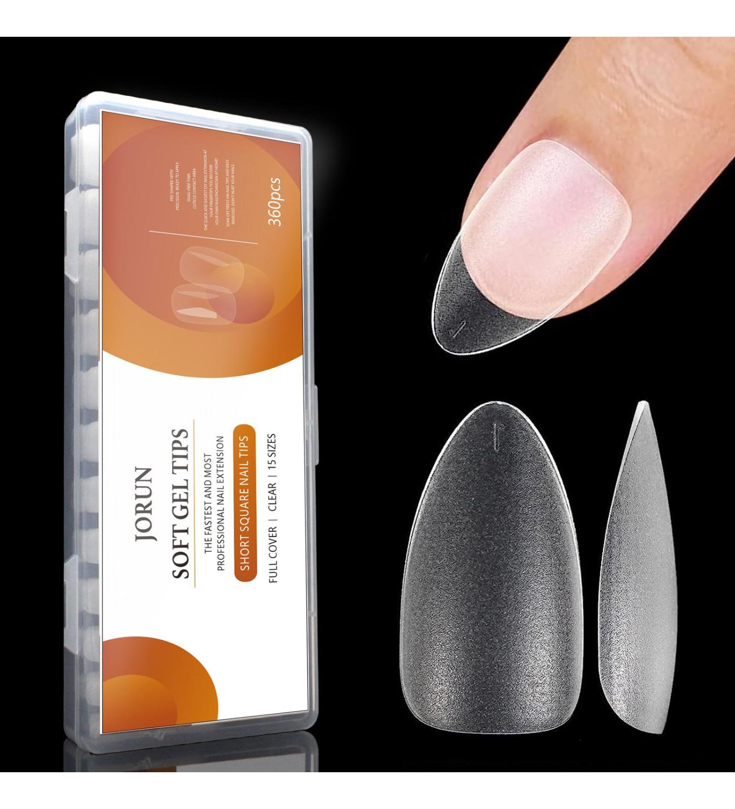 360PCS Short Almond Nail Tips - Matte No File Soft Gel Extensions | Full Cover Clear False Nails for Acrylic - 15 Sizes | 05-360pcs - Buy Online on SooperMarket.com