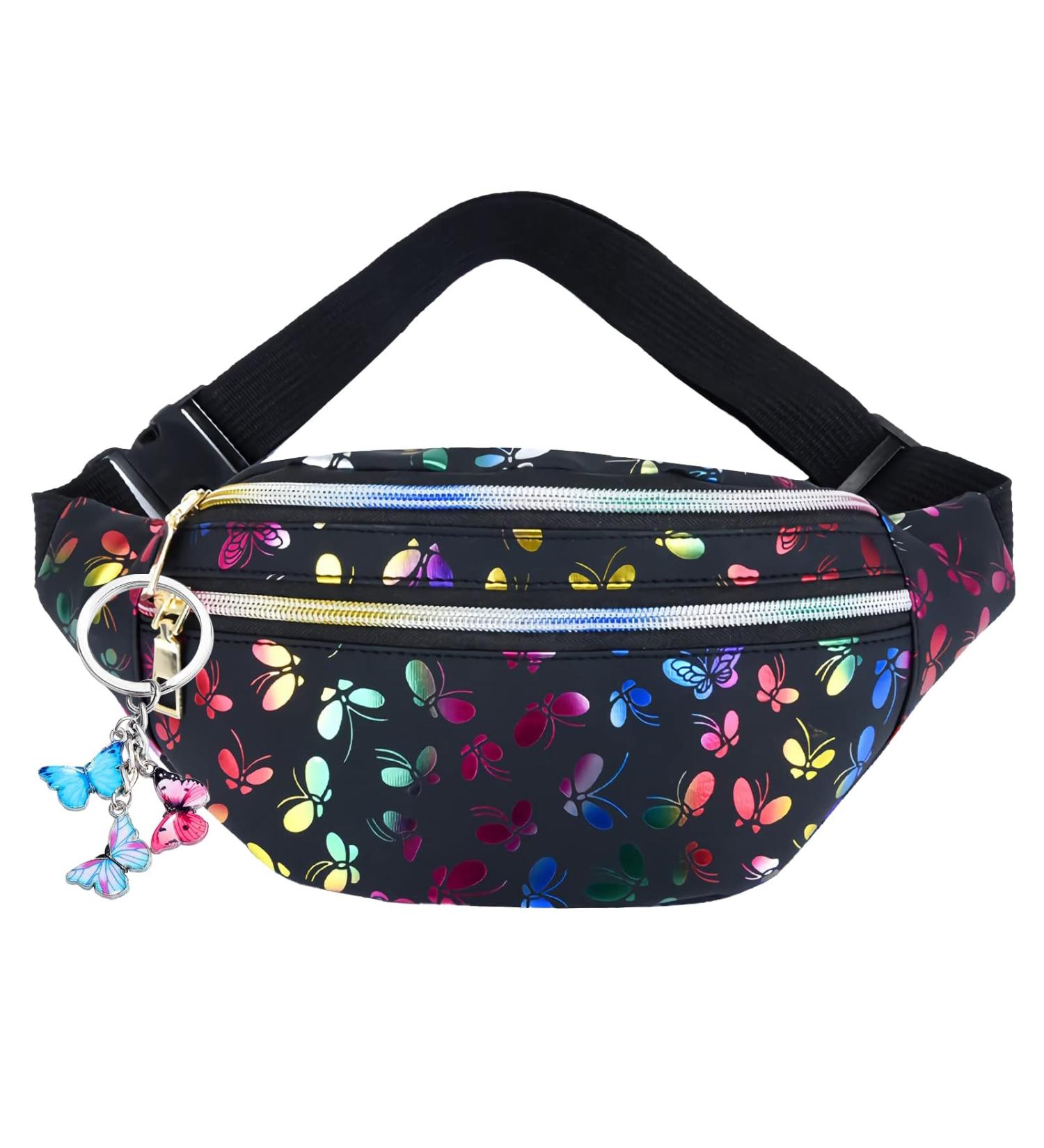 Buy Butterfly Print Black Belt Pocket for Girls | Waterproof Fashion Bunkbag with Keychain - Buy Online on SooperMarket.com