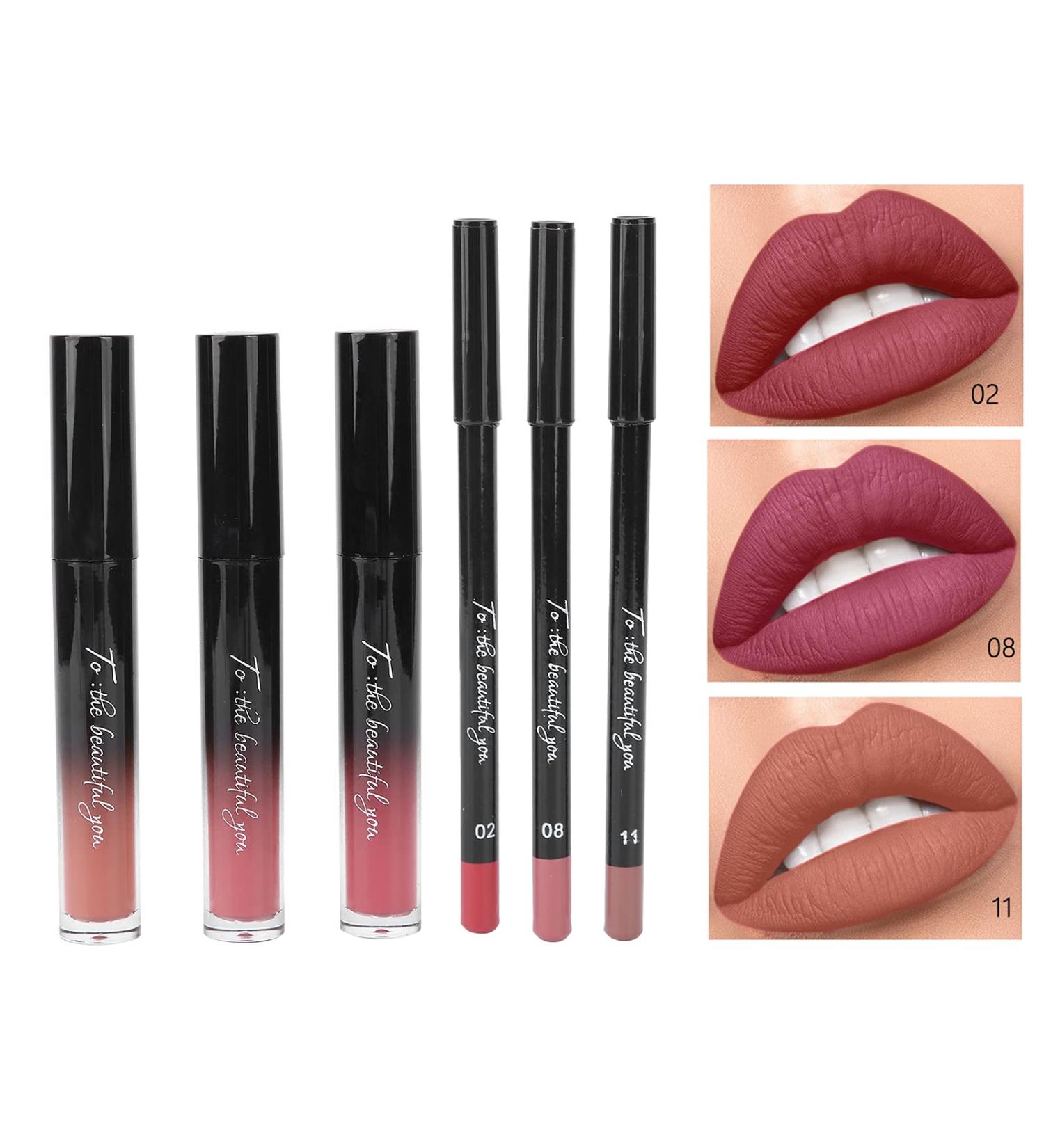 3PC Matte Liquid Lipstick & Lip Liner Set - Waterproof Durable Makeup for Women | Best Cosmetics Gift - Buy Online on SooperMarket.com