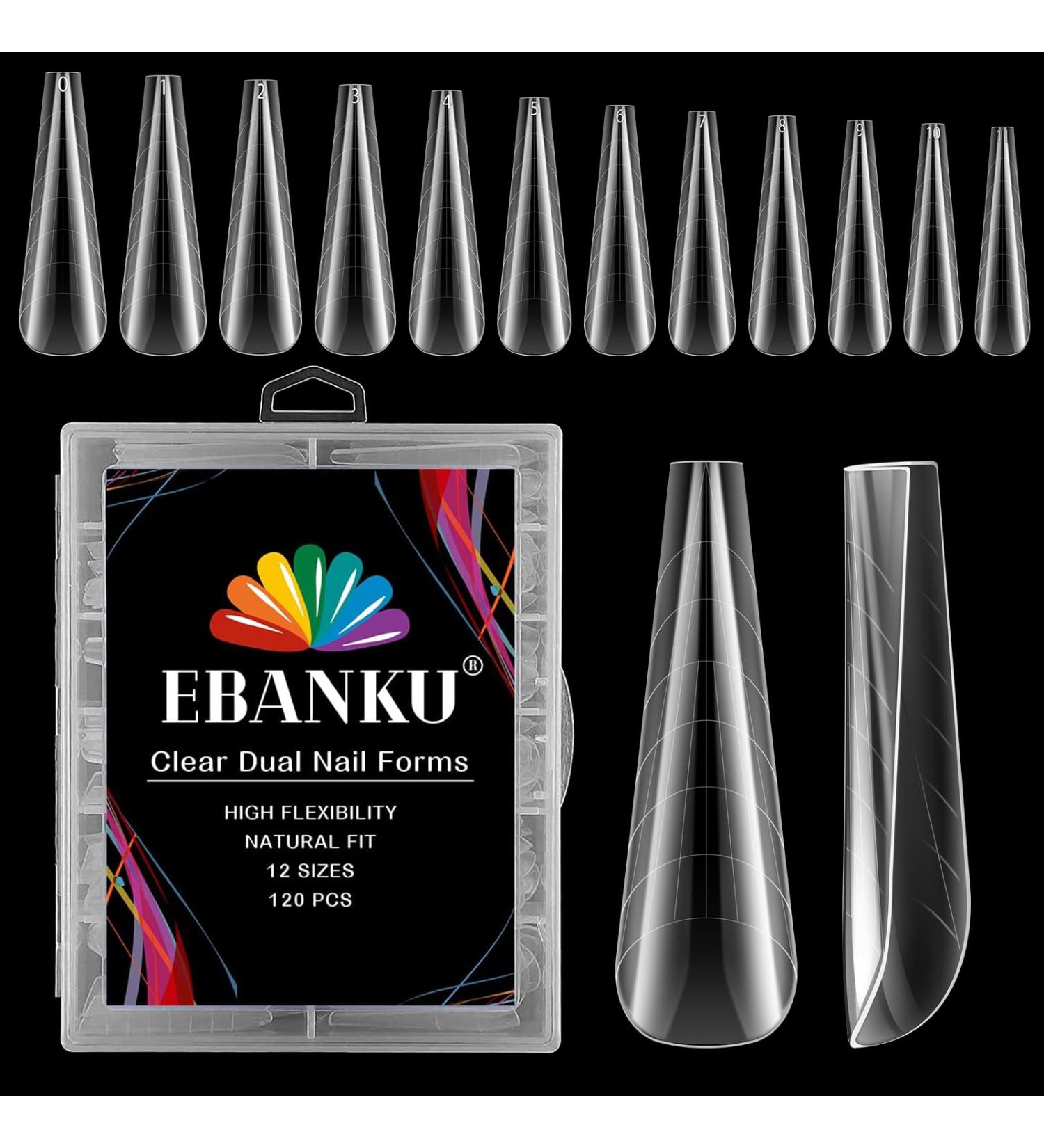 EBANKU 120 PCS Clear Dual Nail Forms - Acrylic Stiletto Nail Extension Tools | Salon-Quality Nails Design - Buy Online on SooperMarket.com