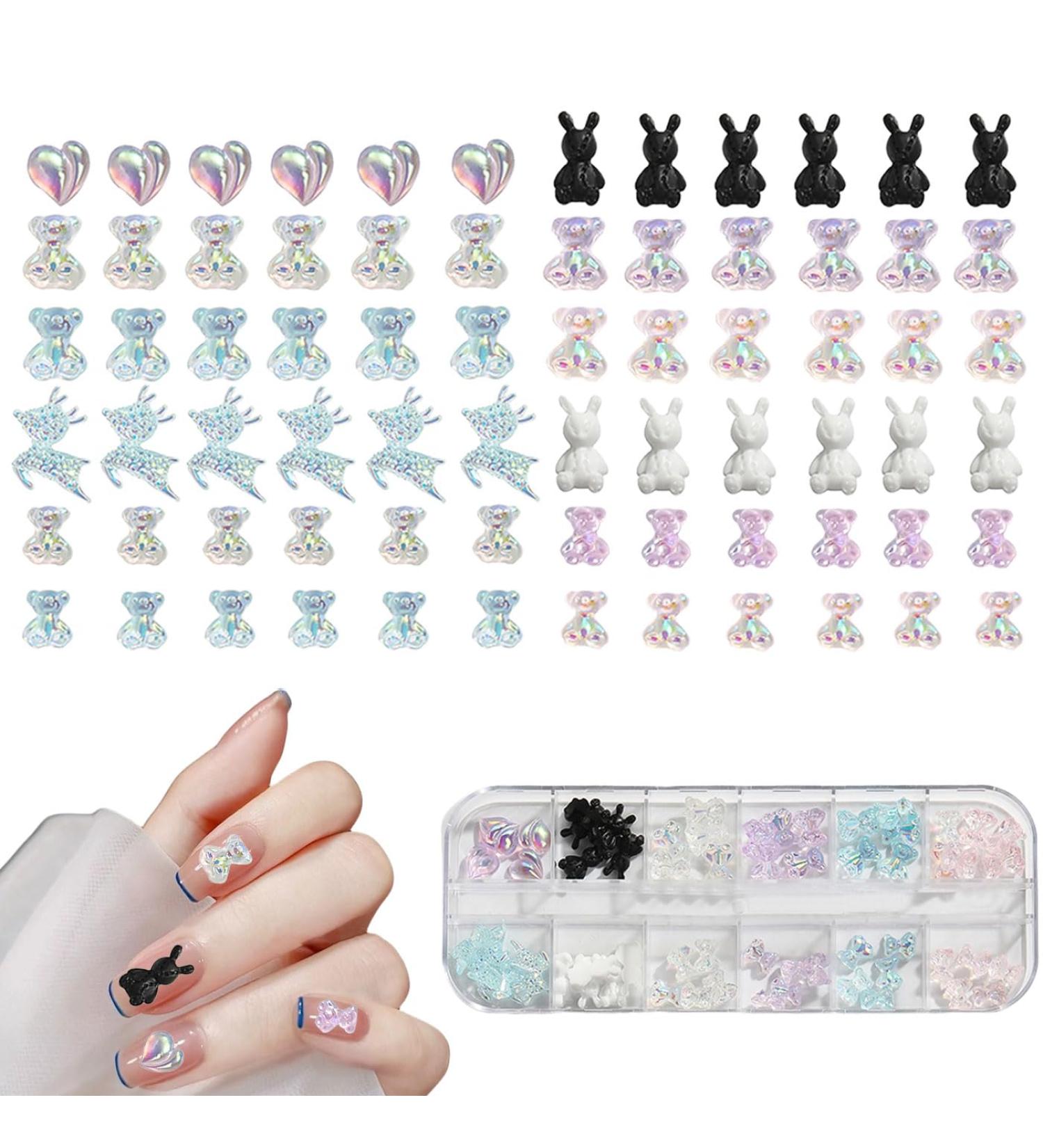72 Pcs Aurora Teddy Bear Nail Charms - Cute 3D Animal Nail Art Decorations - Buy Online on SooperMarket.com