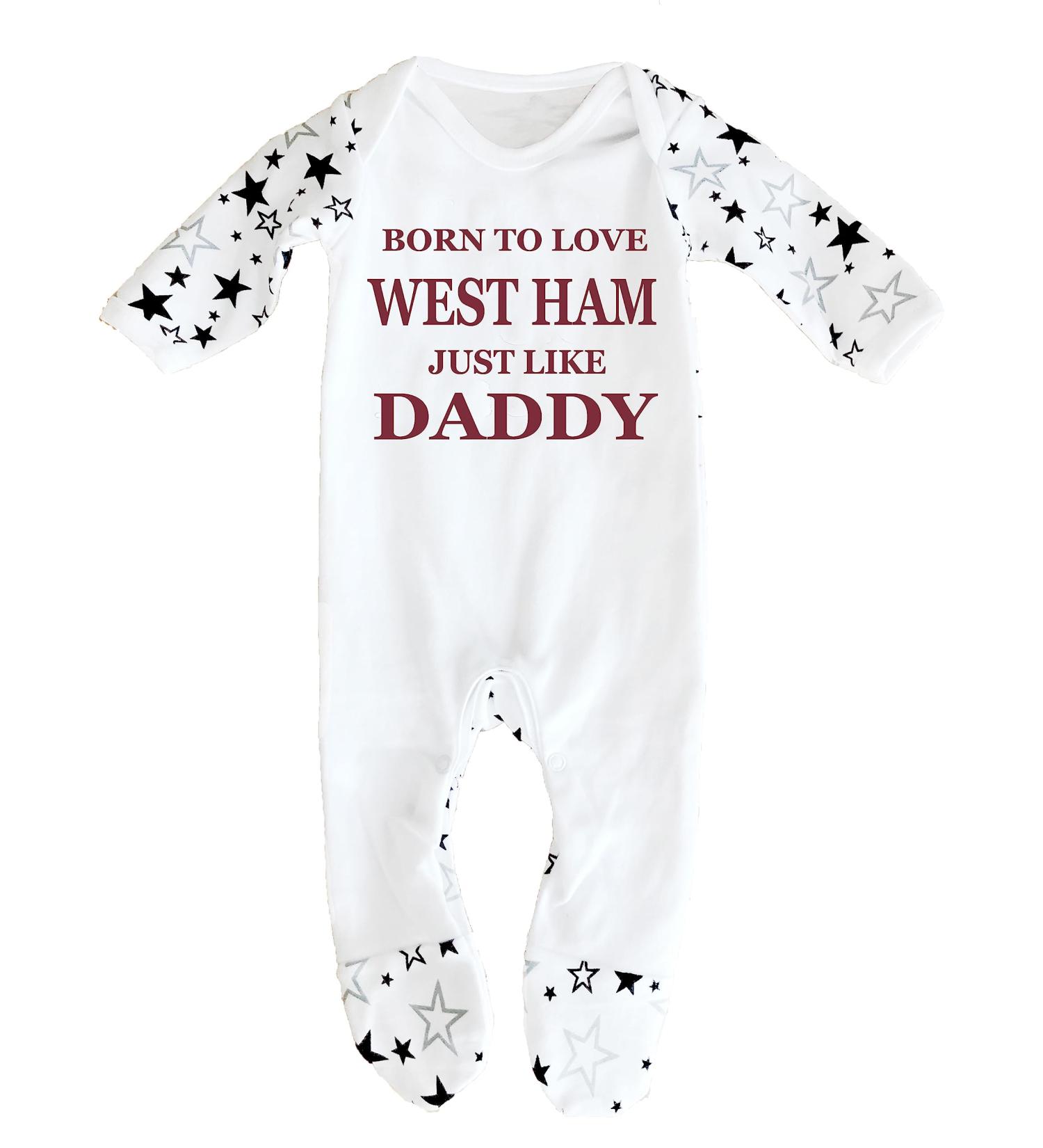 West Ham Baby Sleepsuit | 6-12 Months | 100% Cotton | UK Designed & Printed - Buy Online on SooperMarket.com