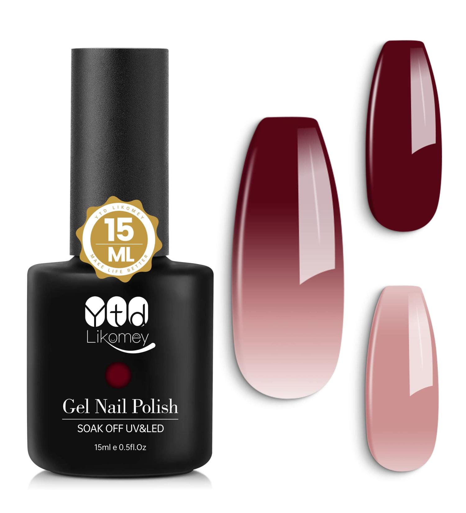 YTD Likomey Color Changing Gel Nail Polish 15ml - Burgundy Red to Nude Pink - Thermal Mood Temperature Change - UV Salon Quality for Autumn/Winter Manicure - Buy Online on SooperMarket.com