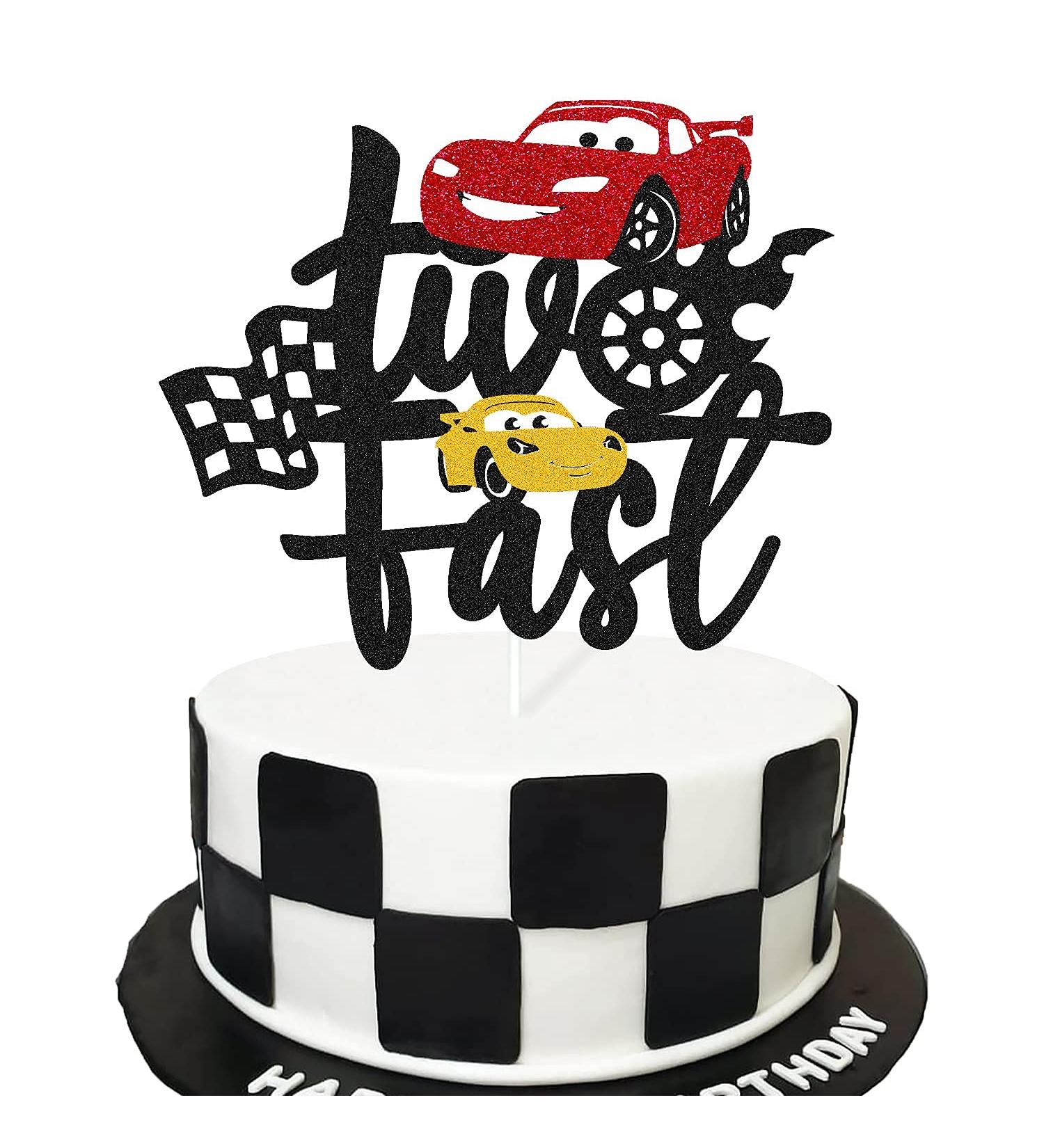 Race Car Cake Topper for 2nd Birthday Party - Checkered Flag Decoration for Kids - Buy Online on SooperMarket.com
